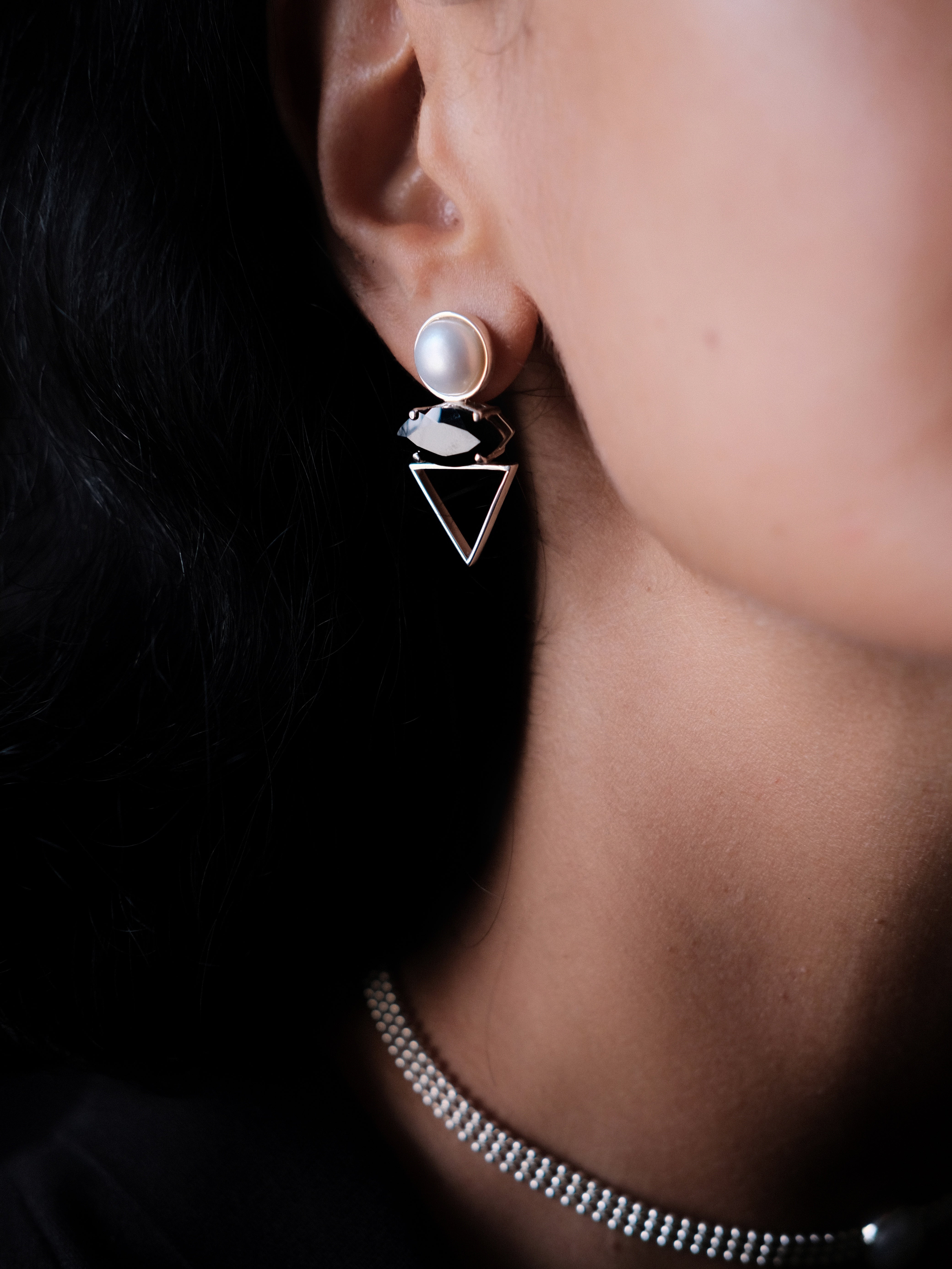 LORA Black Spinel Silver Earrings