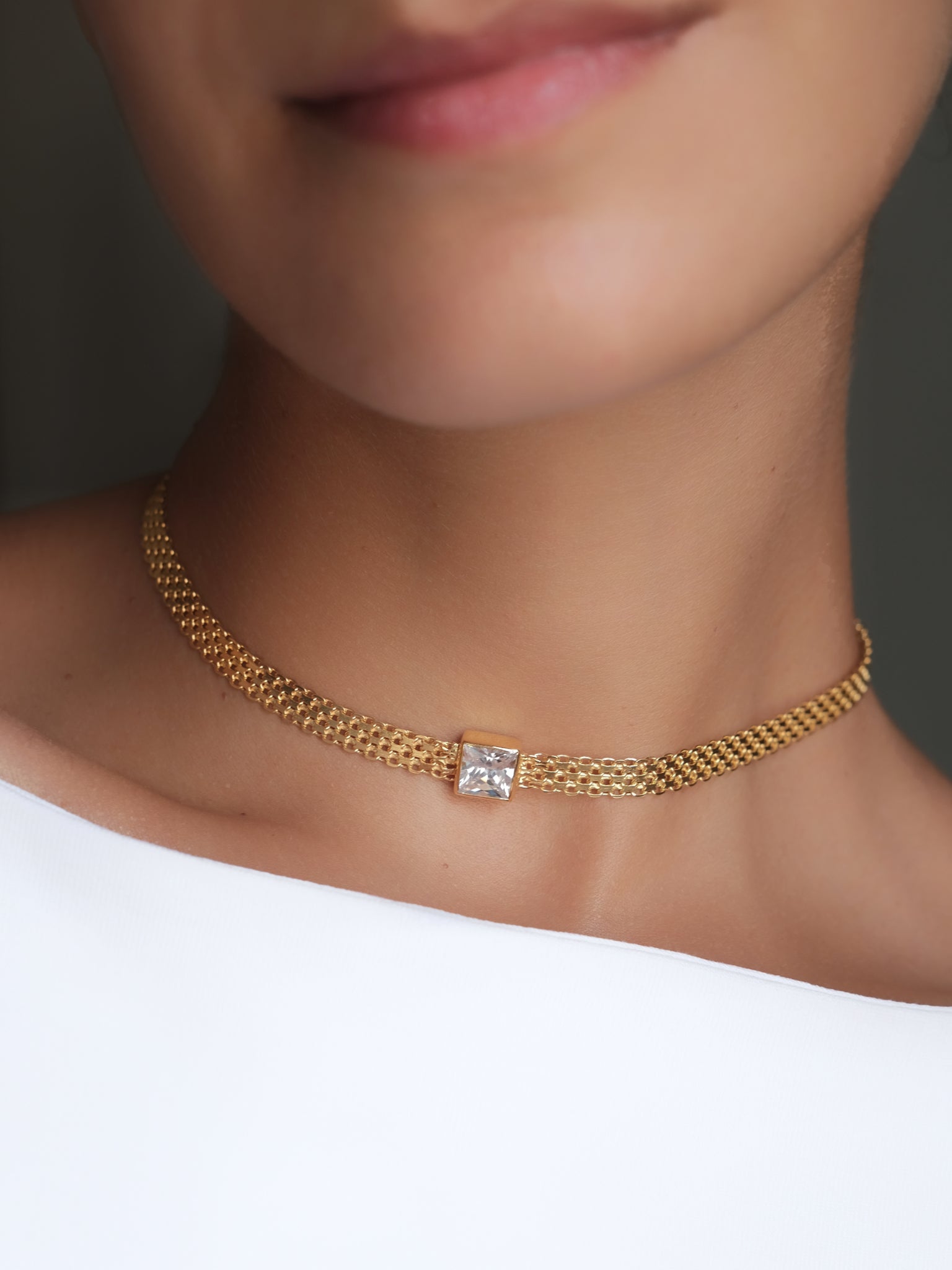 MADINA White CZ Gold Necklace