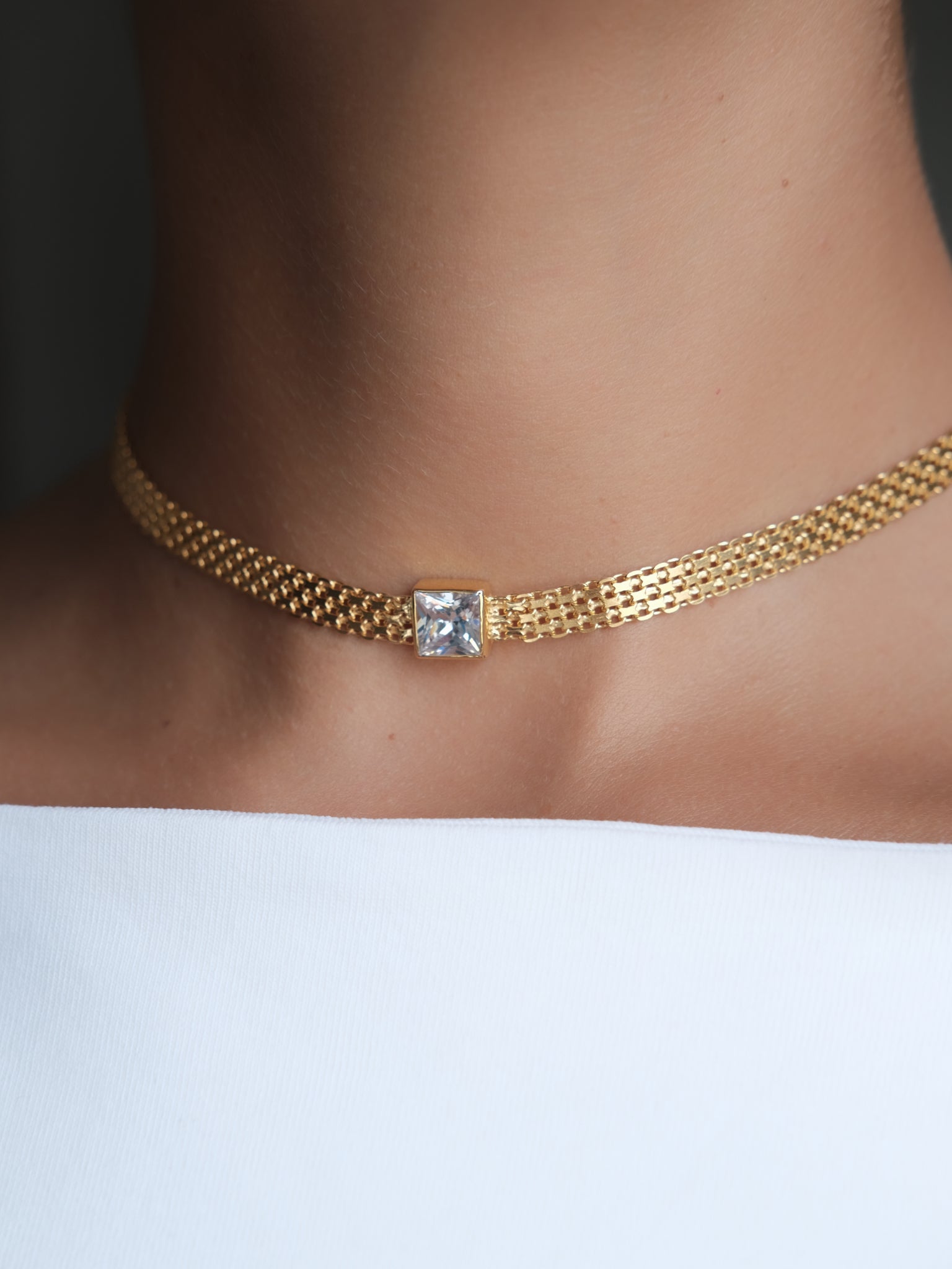 MADINA White CZ Gold Necklace