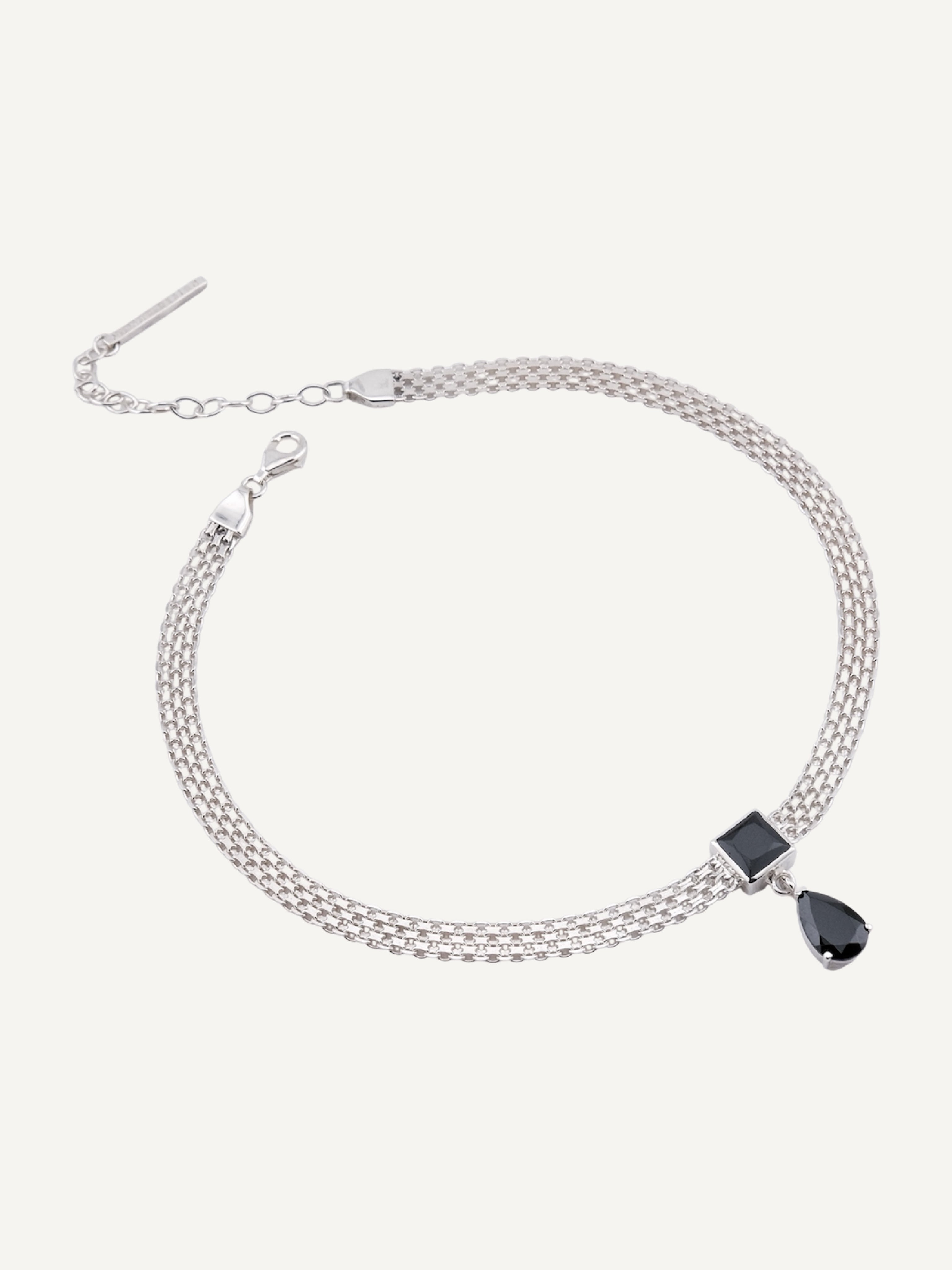 FIRENA Black Spinel Silver Necklace