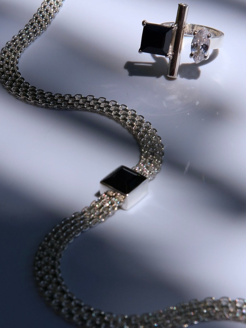 MADINA Black Spinel Silver Necklace