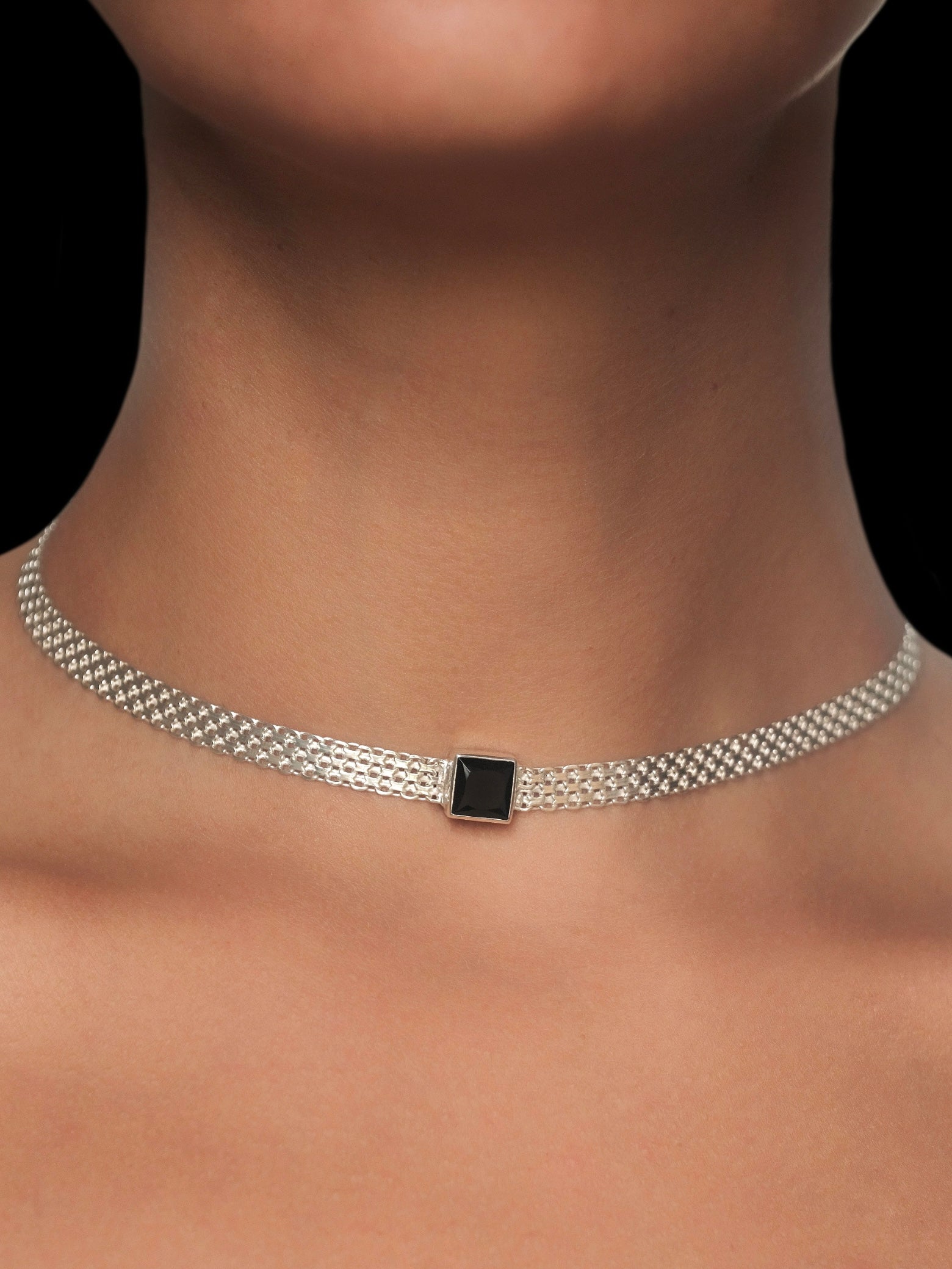 MADINA Black Spinel Silver Necklace