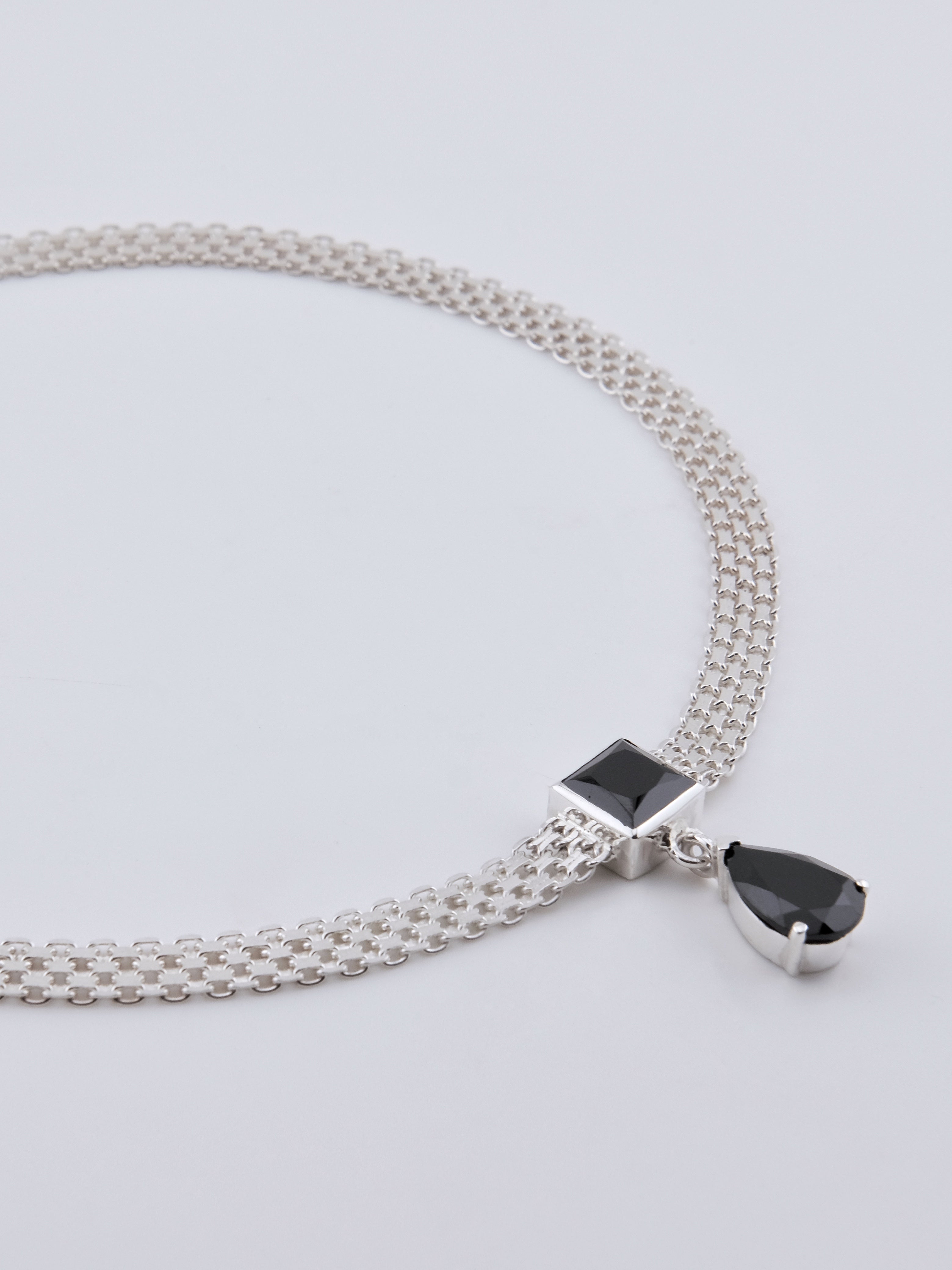 FIRENA Black Spinel Silver Necklace