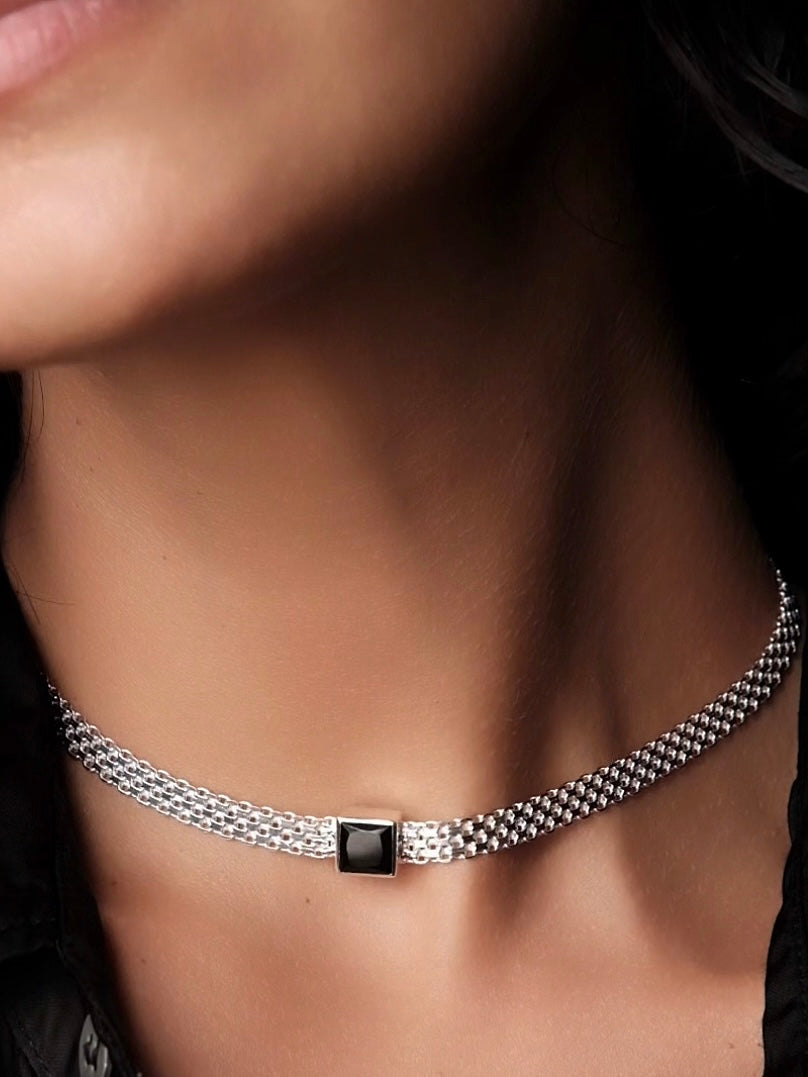 MADINA Black Spinel Silver Necklace