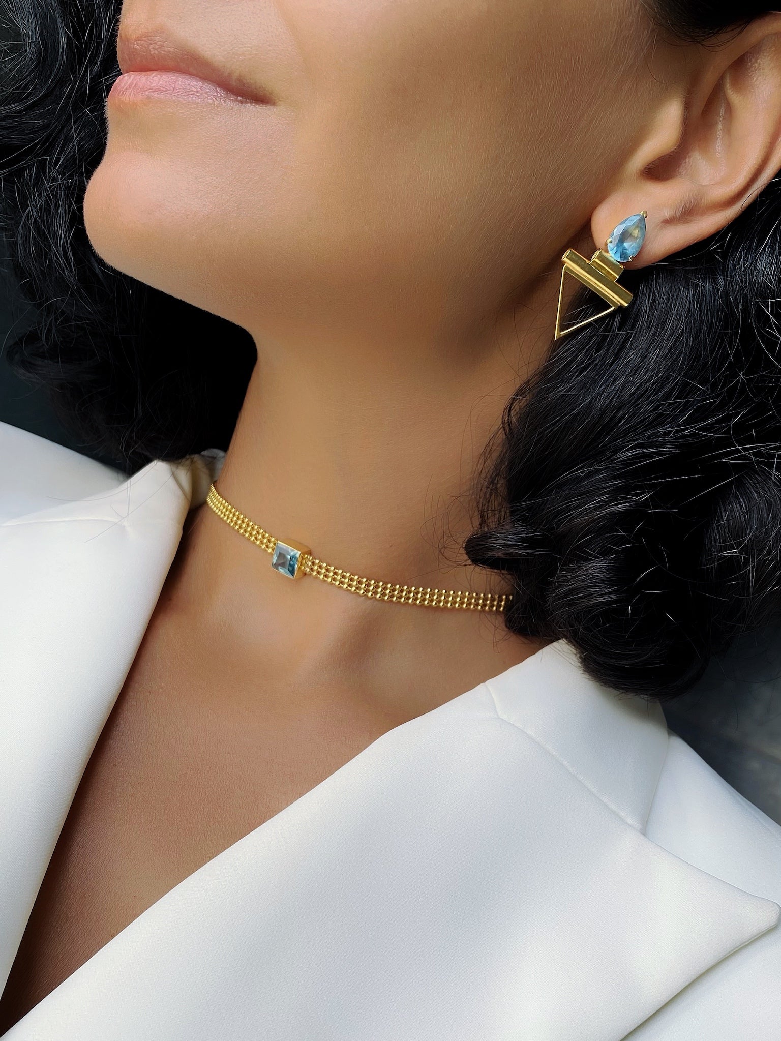 AVA Blue Topaz Gold Necklace/Choker