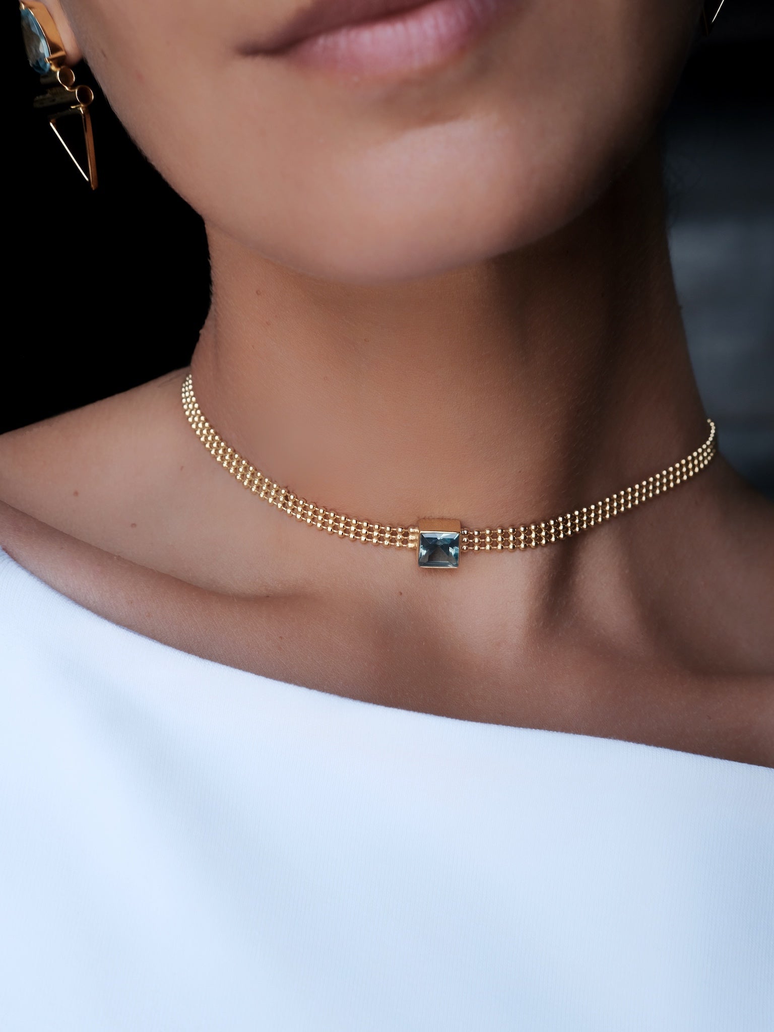 AVA Blue Topaz Gold Necklace/Choker