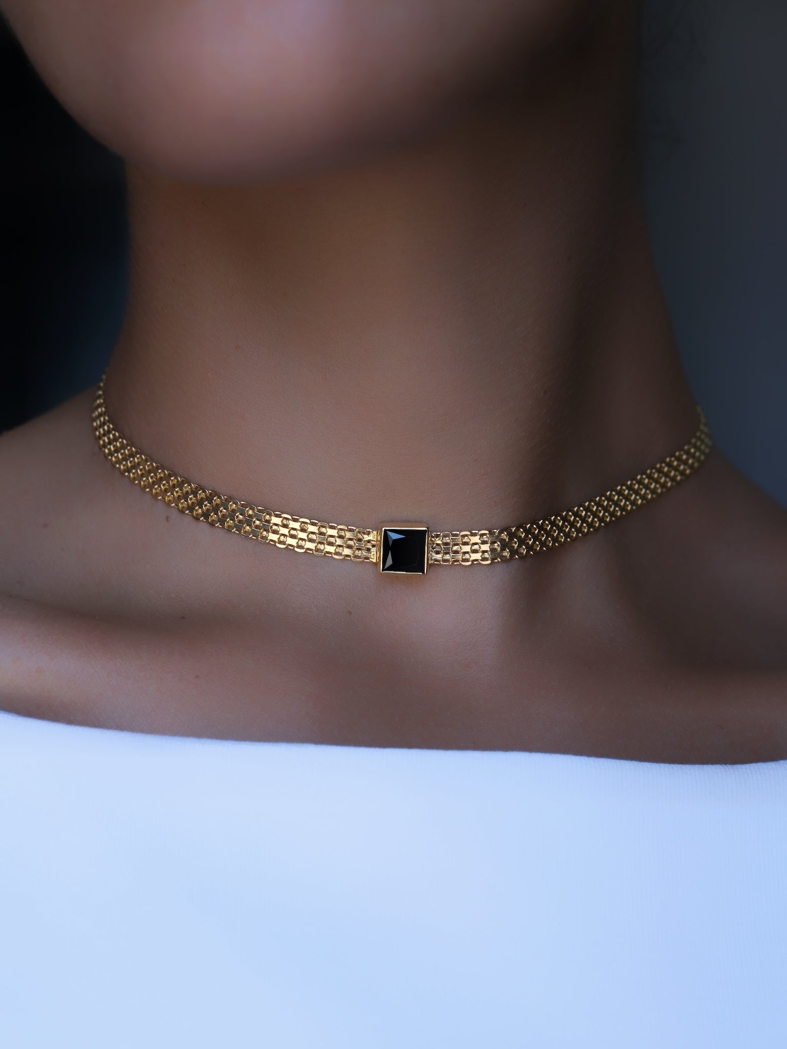 MADINA Black Spinel Gold Necklace