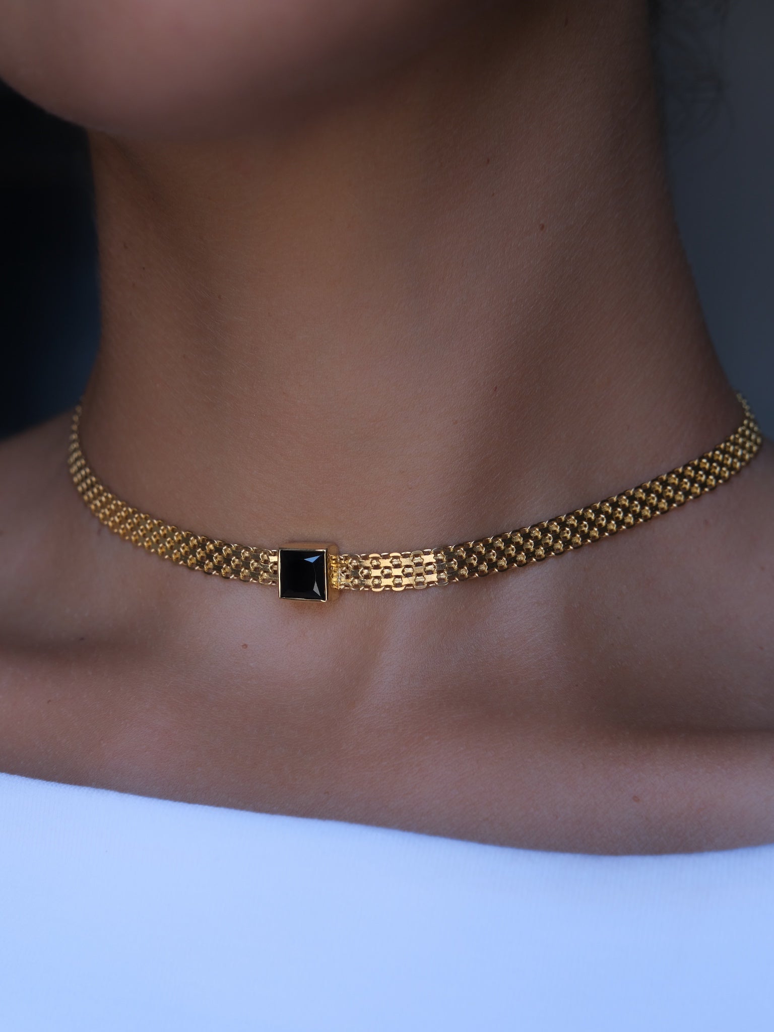 MADINA Black Spinel Gold Necklace