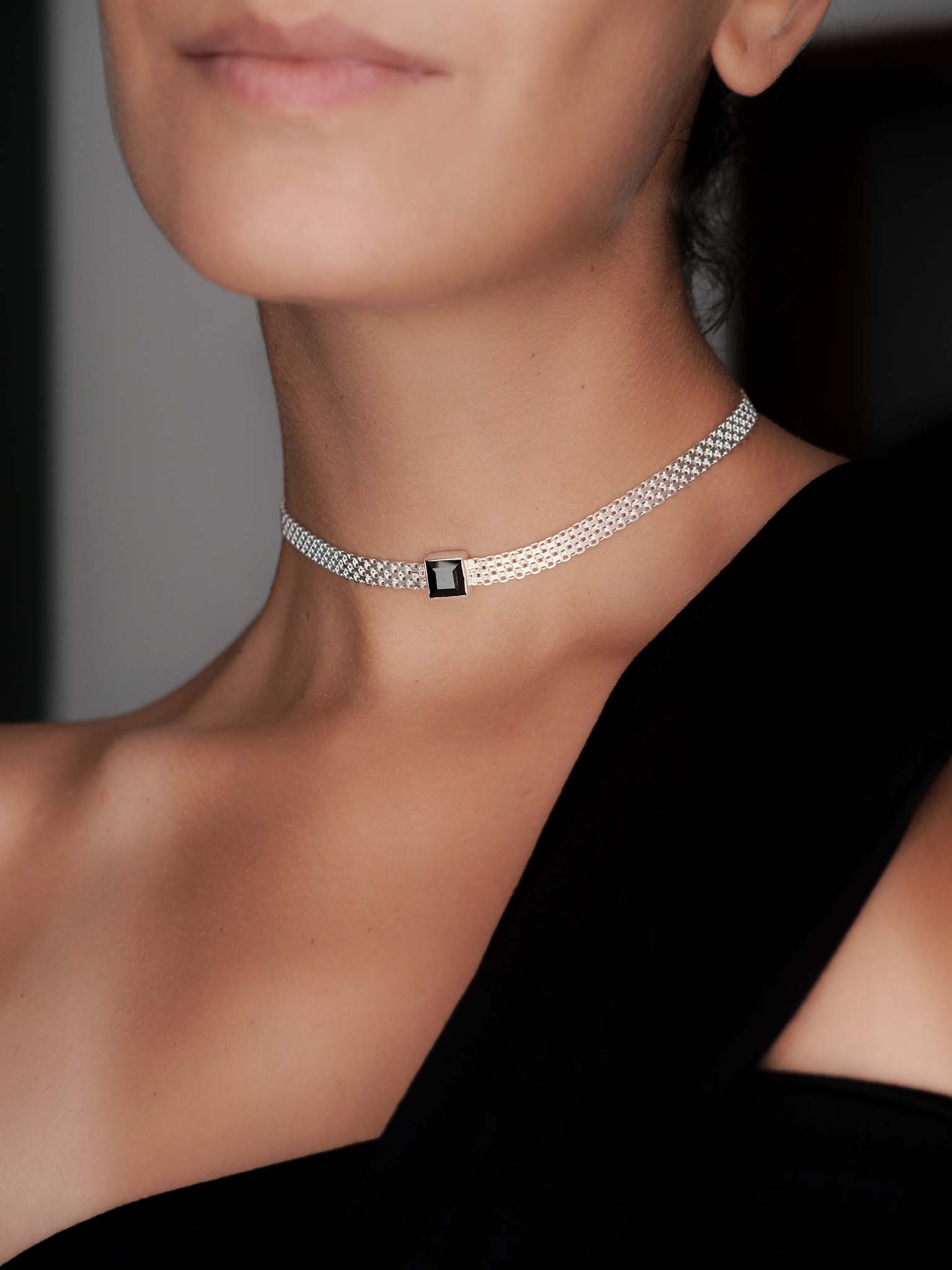 MADINA Black Spinel Silver Necklace
