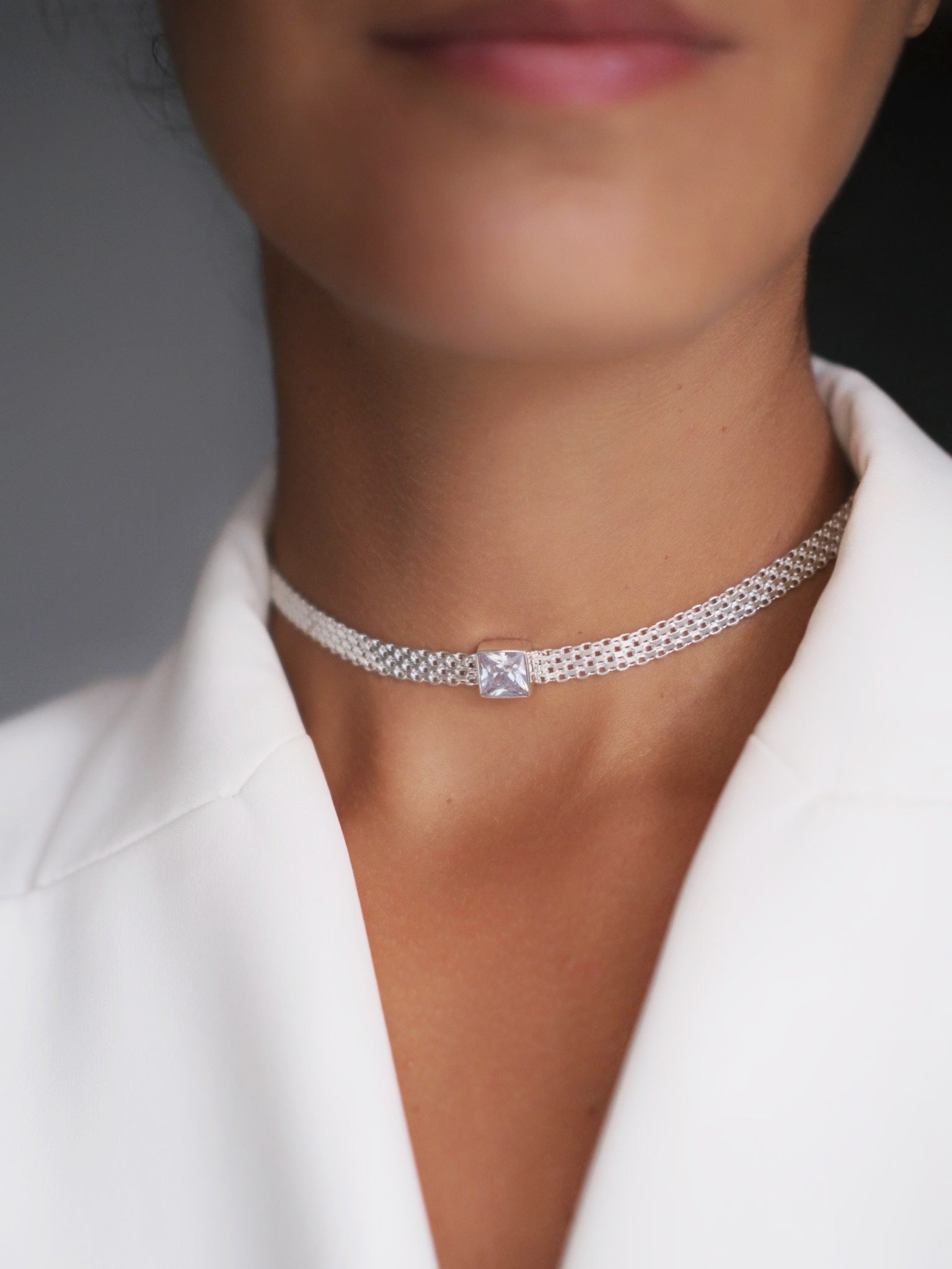 MADINA White CZ Silver Necklace