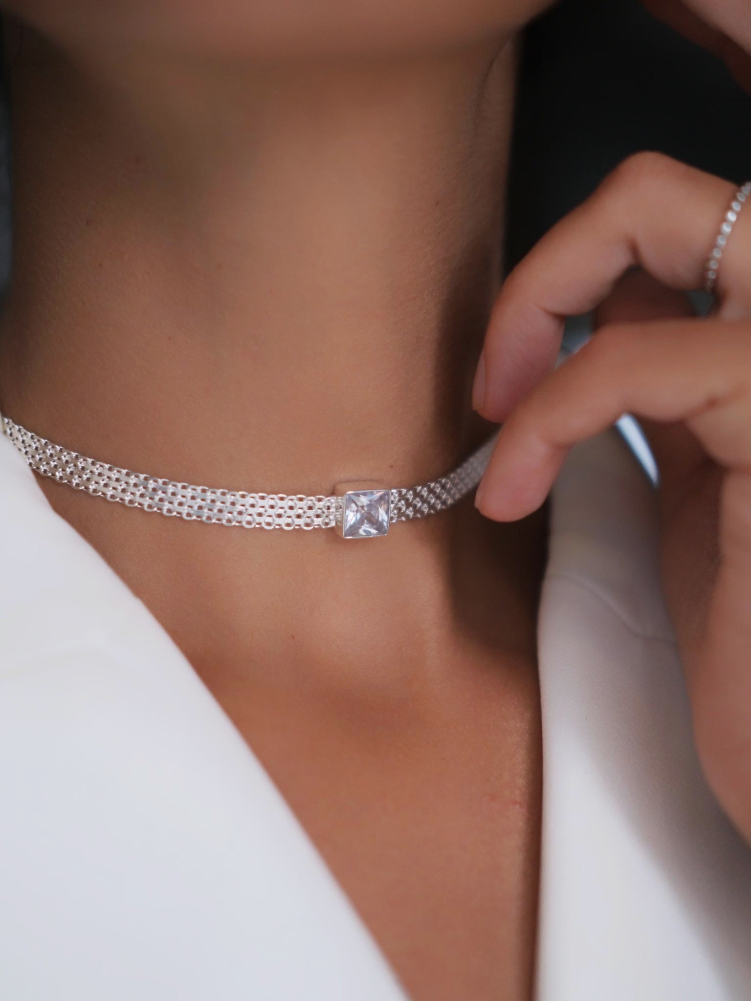 MADINA White CZ Silver Necklace