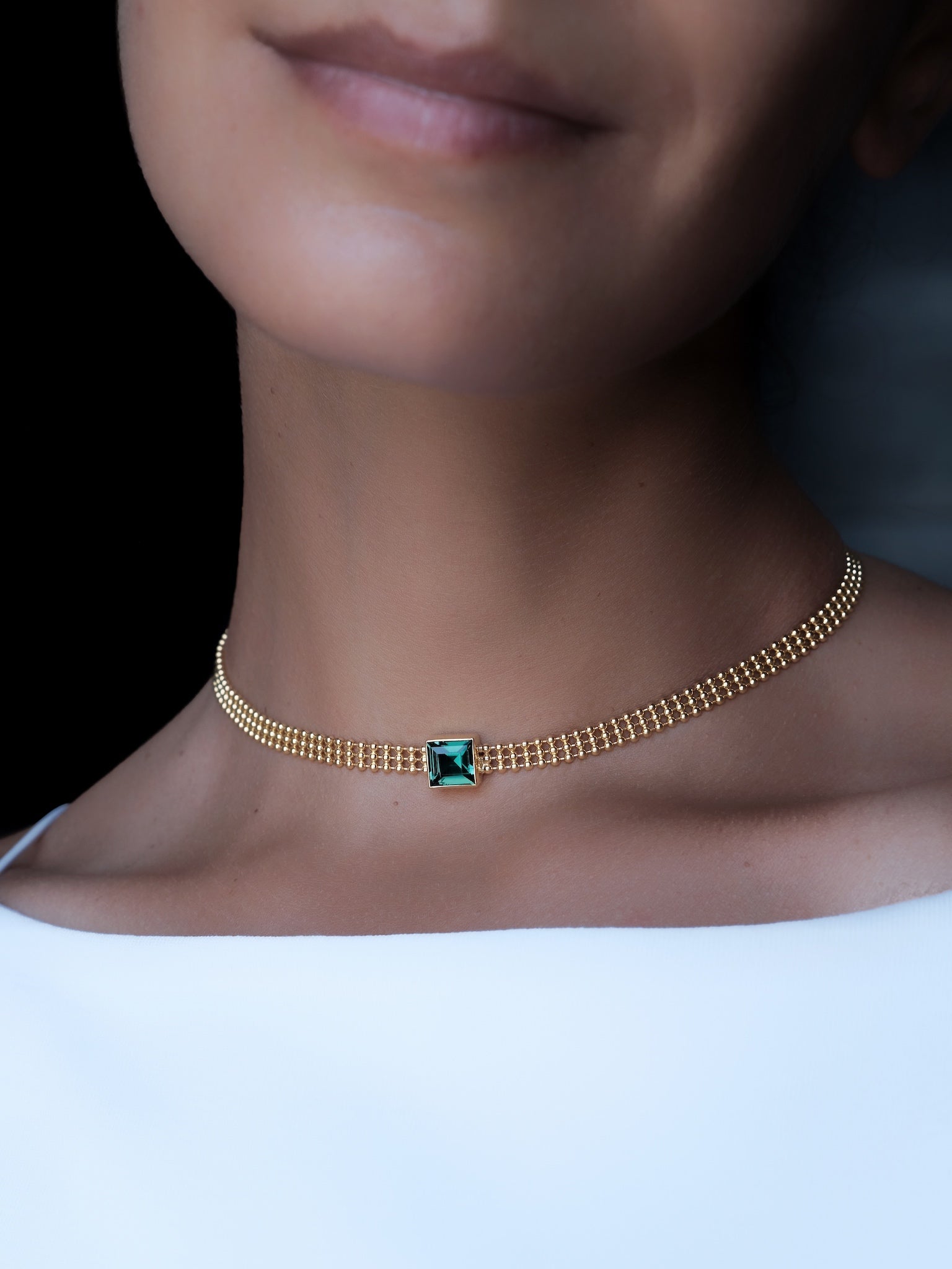 AVA Green Quartz Gold Necklace/Choker