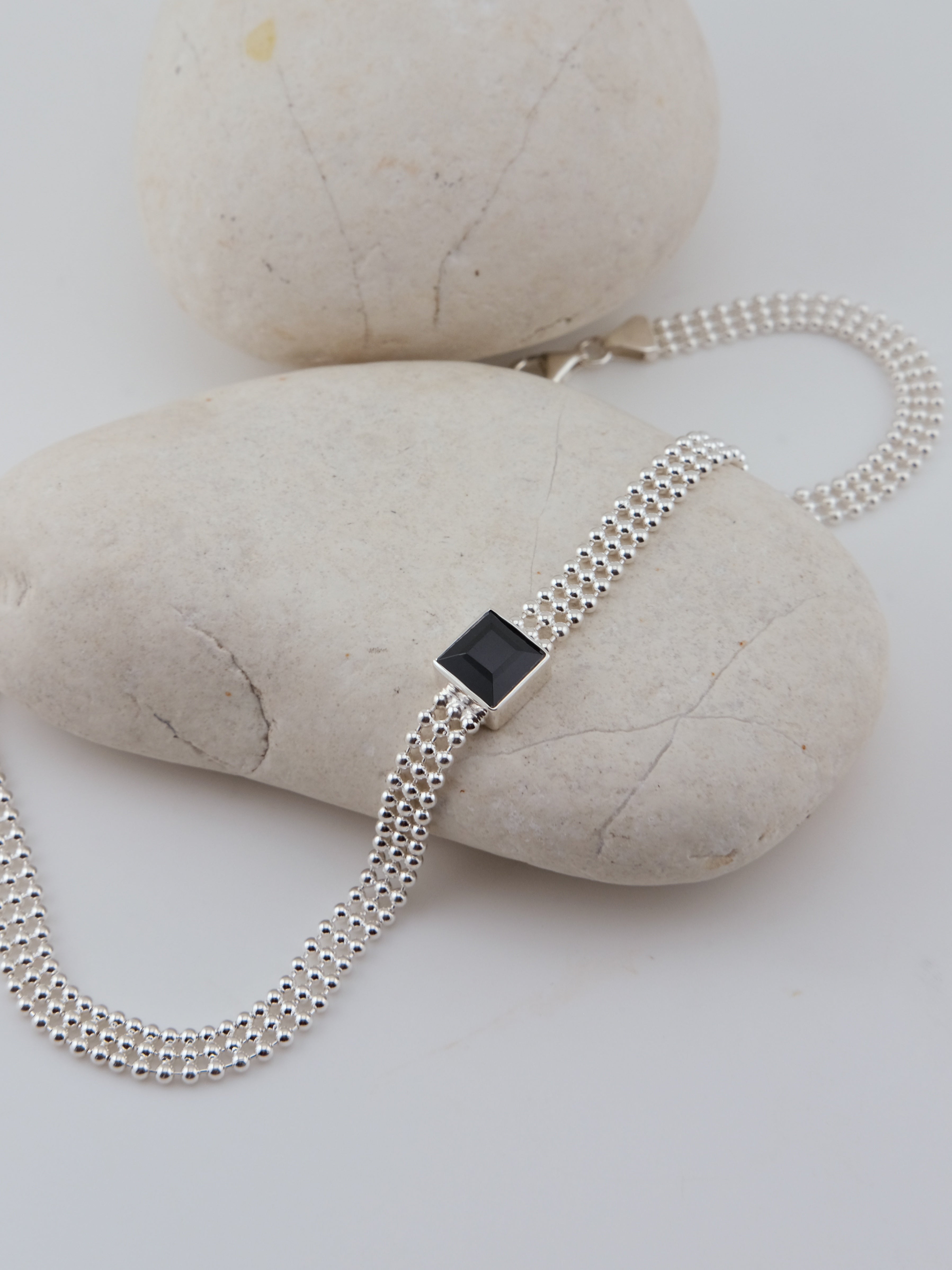 AVA Black Spinel Silver Necklace/Choker