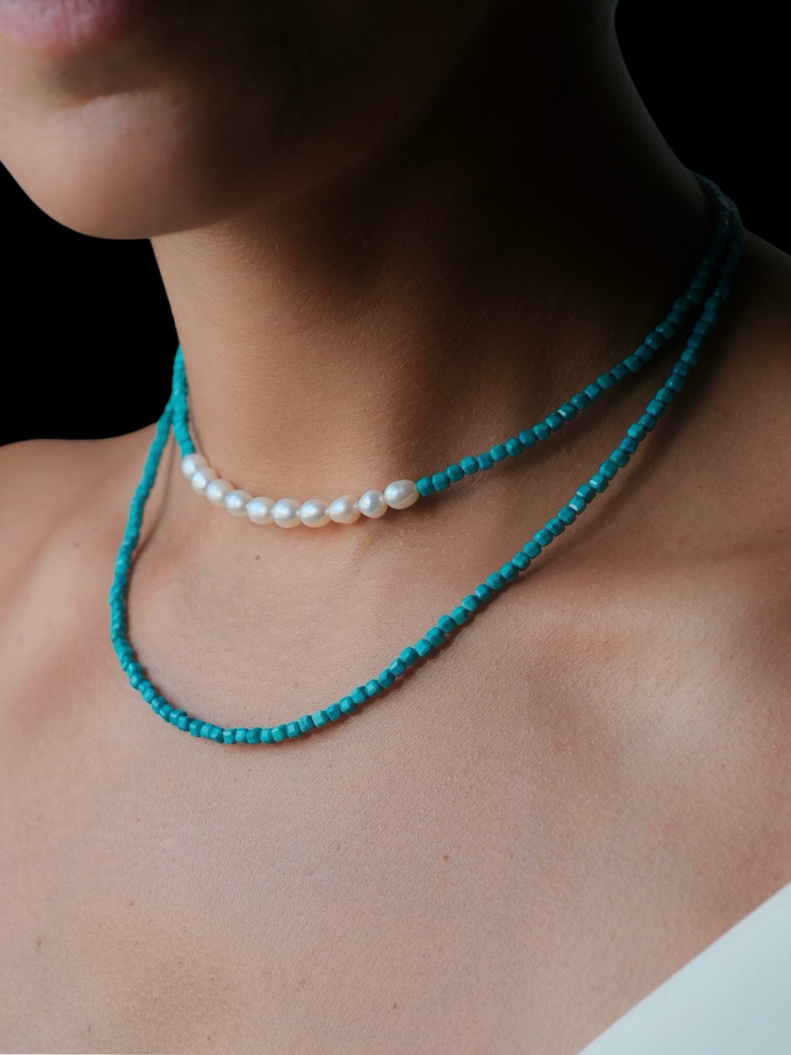 IDA Turquose and  Pearl Silver Necklace