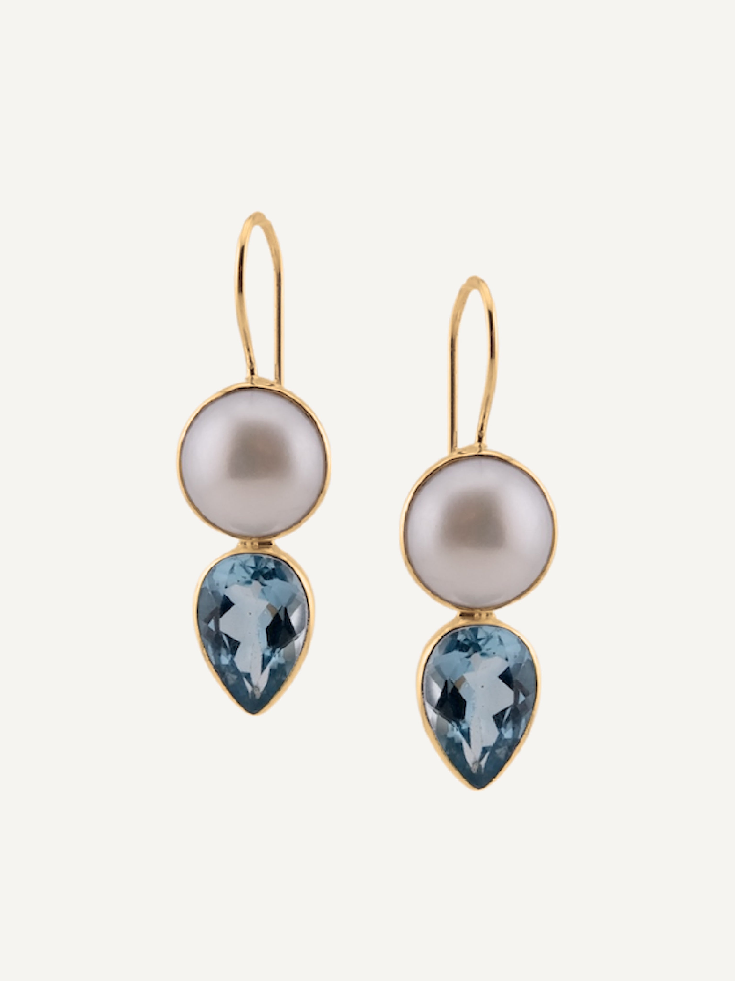 JOAN Pearls and Blue Topaz Gold Earrings