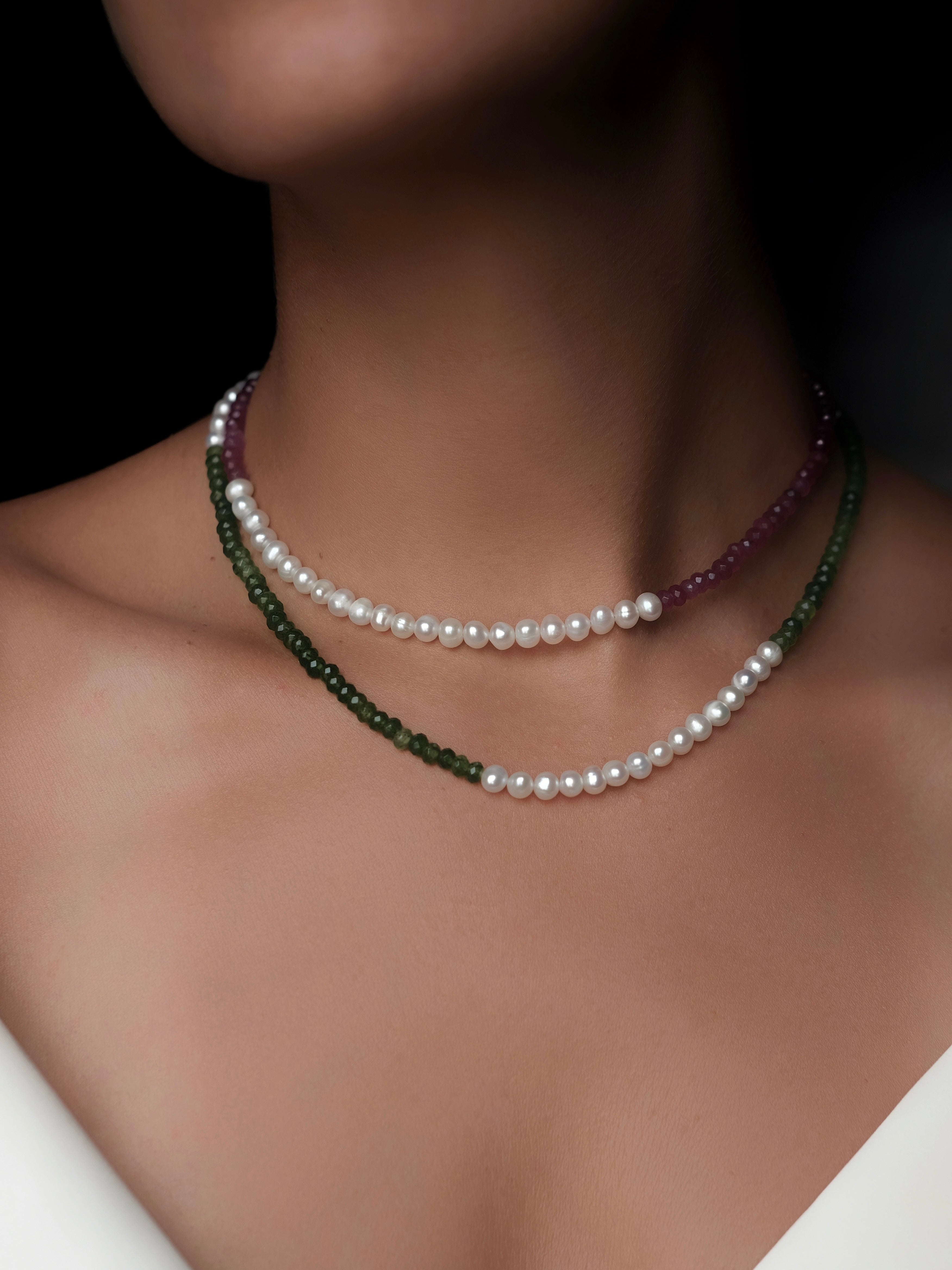 IDA Tourmaline and Pearl Silver Necklace