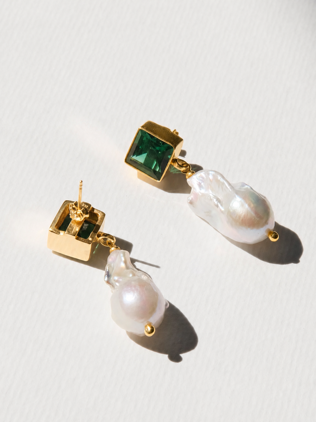 CHARLOTTE Green Quartz with Baroque Pearls Gold plated Earrings