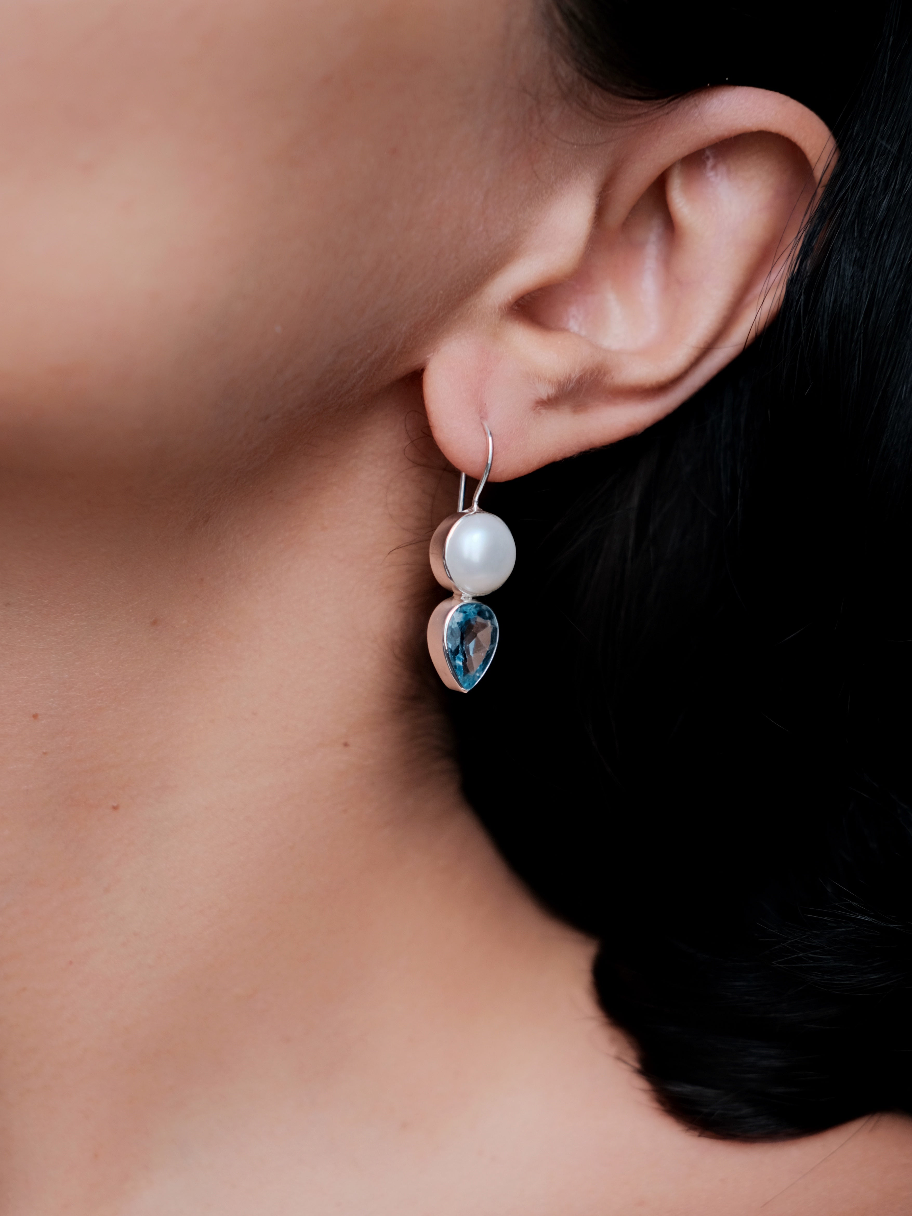 JOAN Pearls and Blue Topaz Silver Earrings