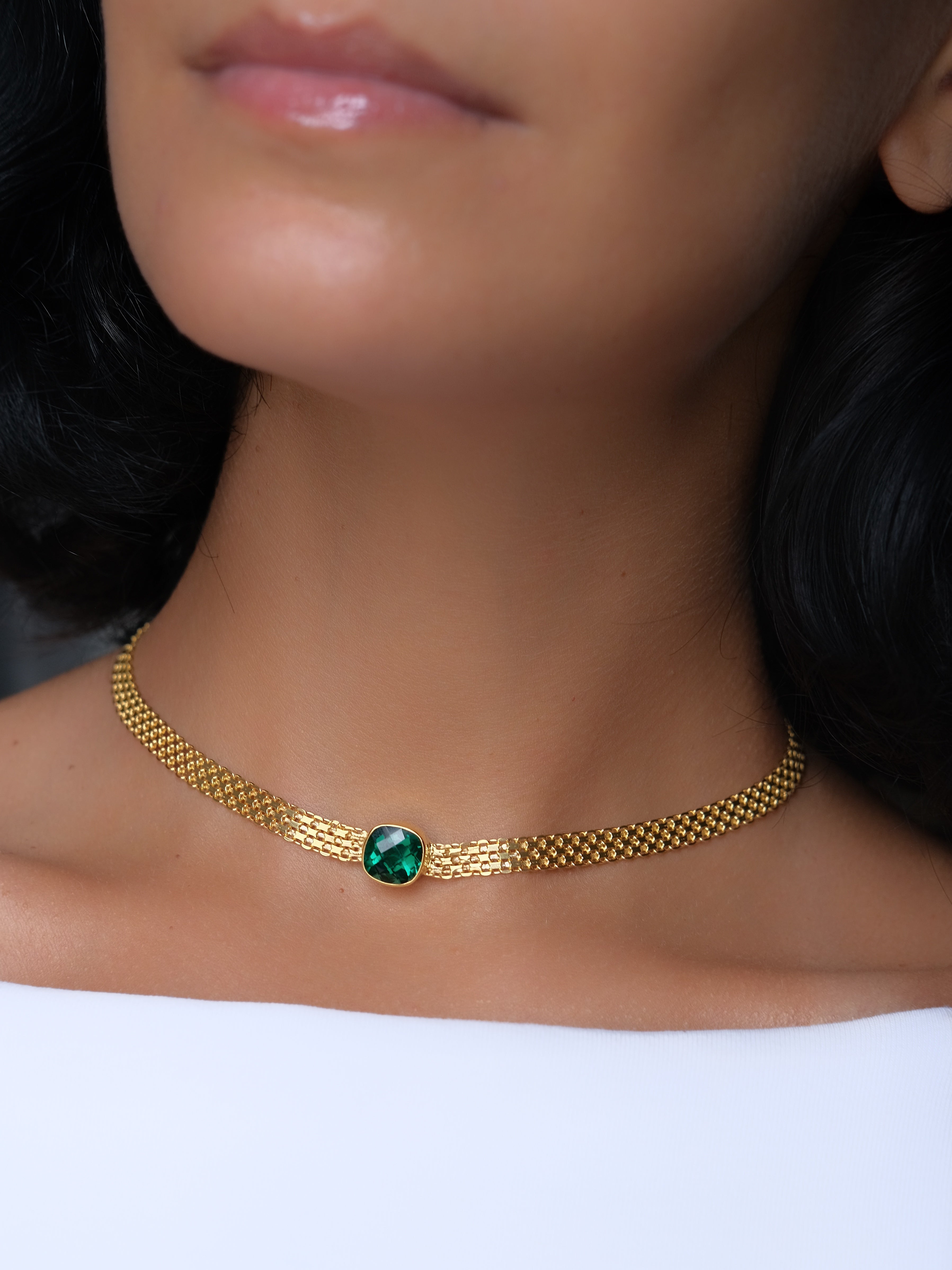 GWEN Green Quartz Gold Necklace