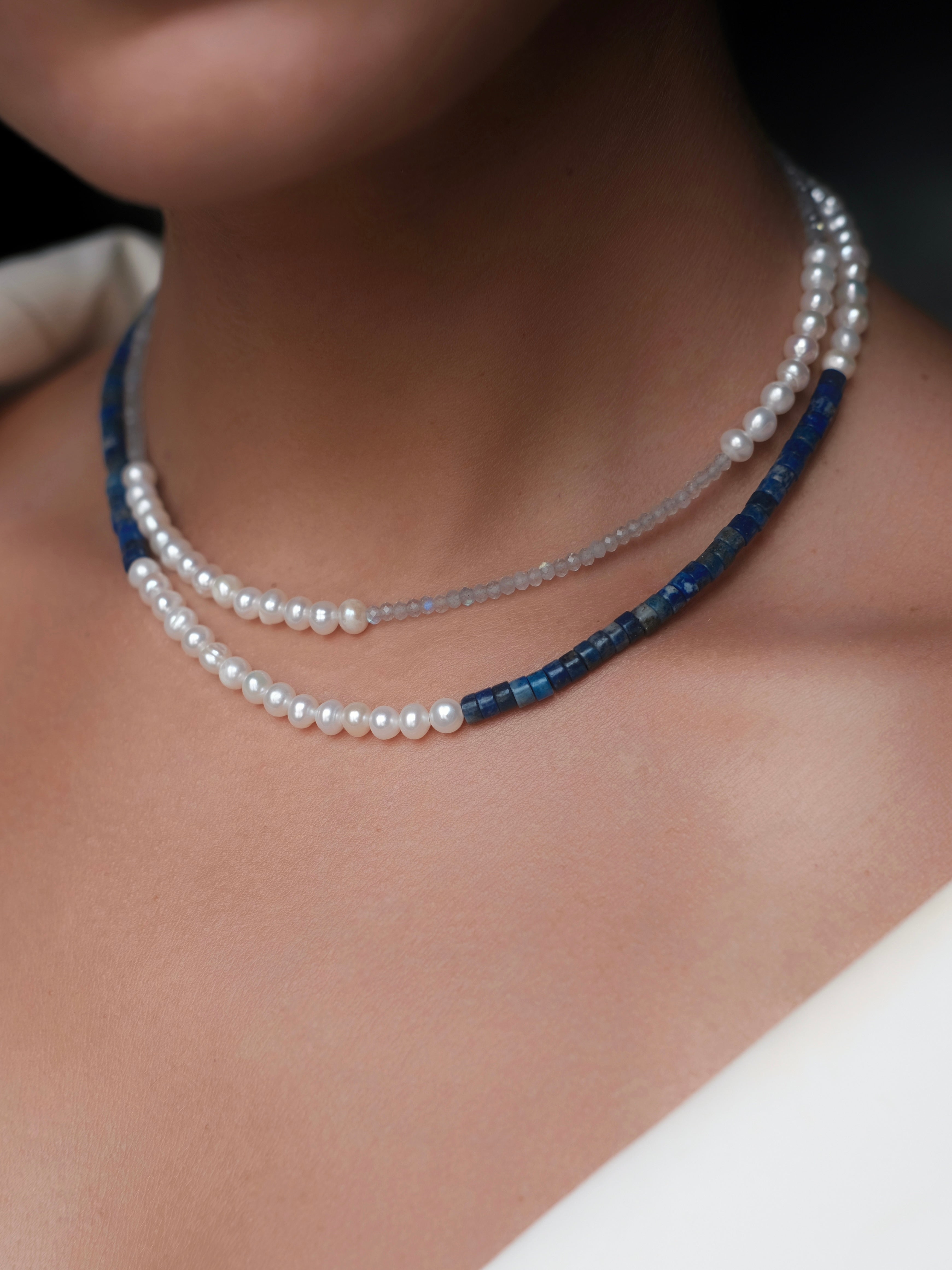 IDA Lapis Lazuli and  Pearl Silver Necklace