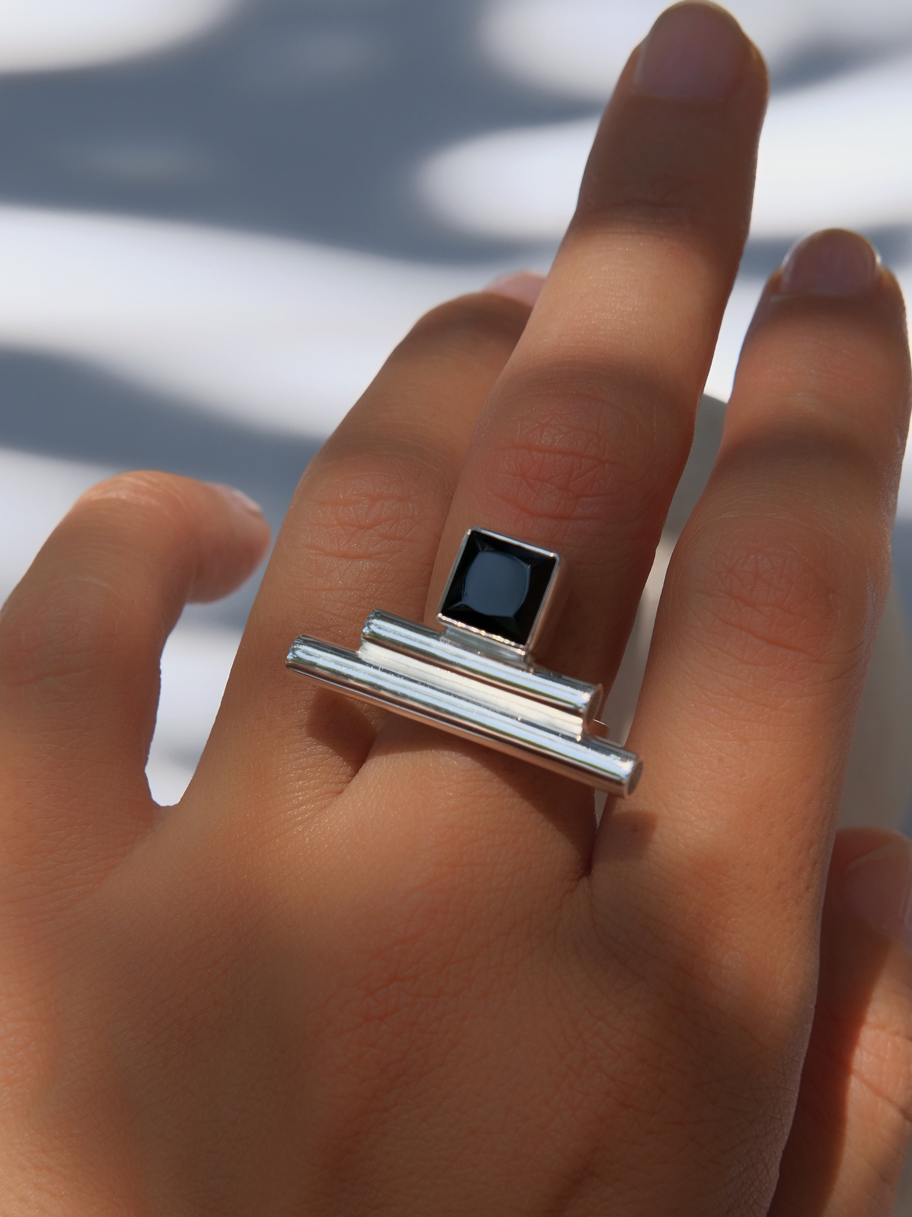 MARU Black Spinel Silver Ring