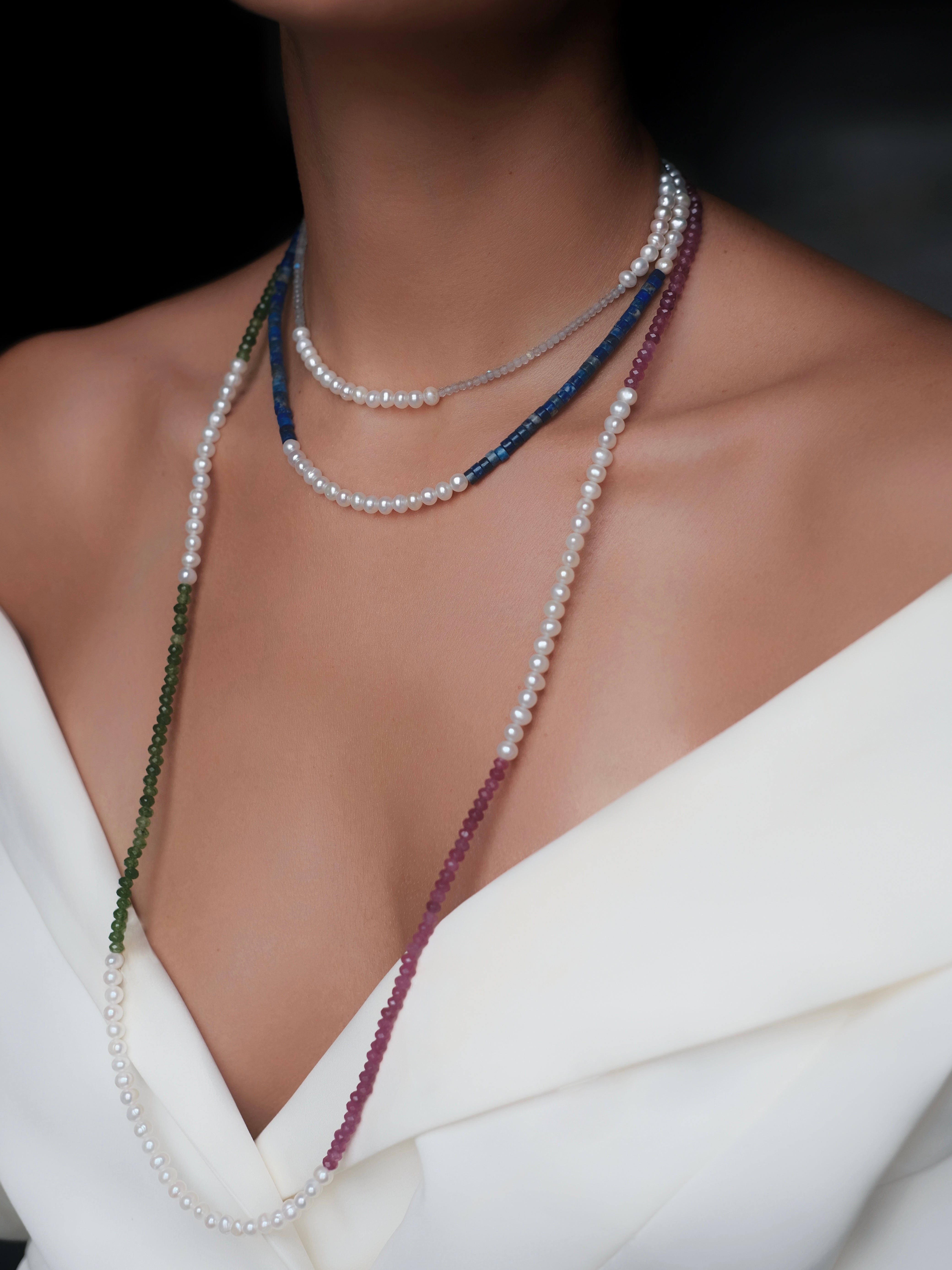 IDA Lapis Lazuli and  Pearl Silver Necklace