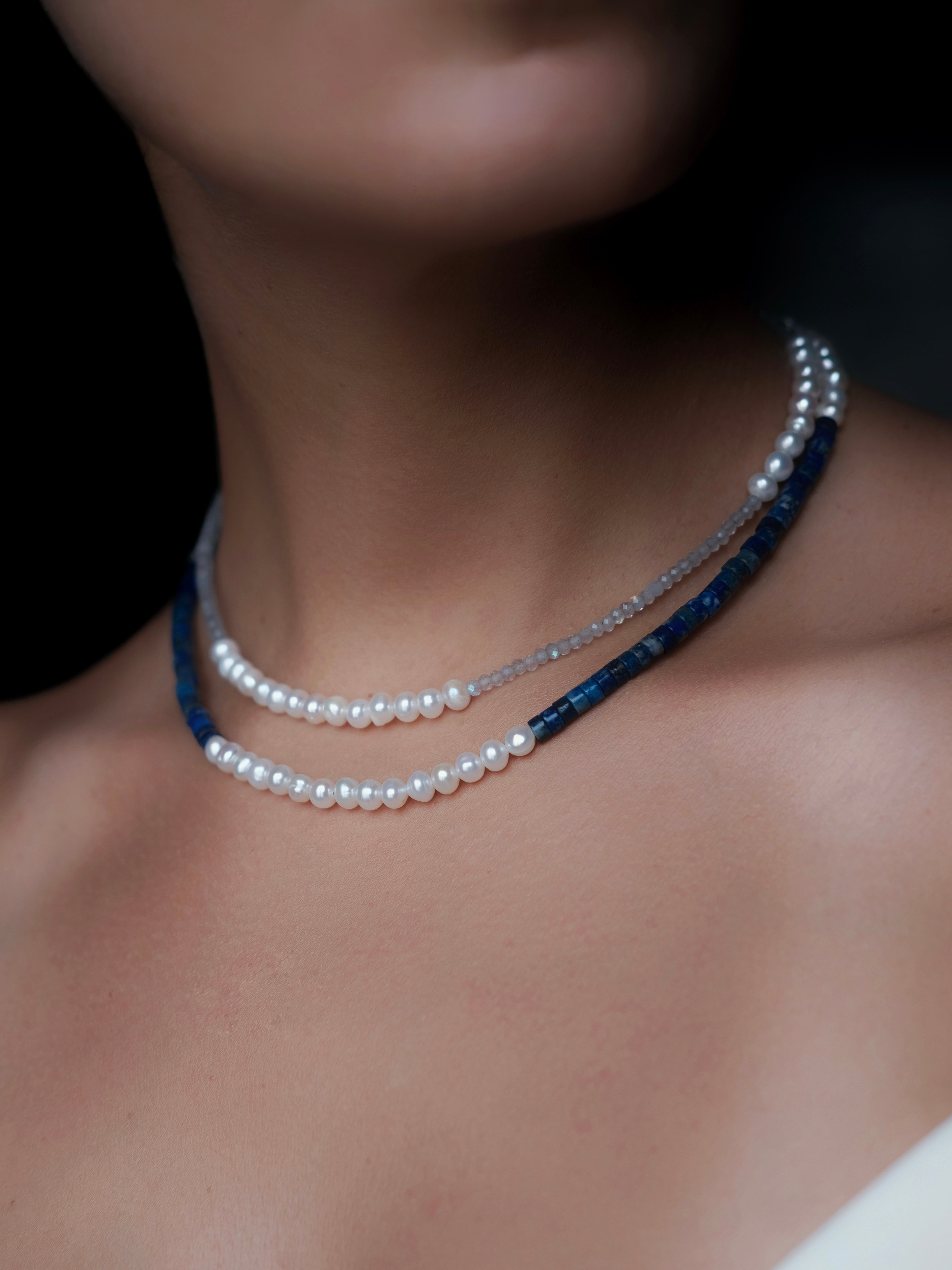 IDA Lapis Lazuli and  Pearl Silver Necklace