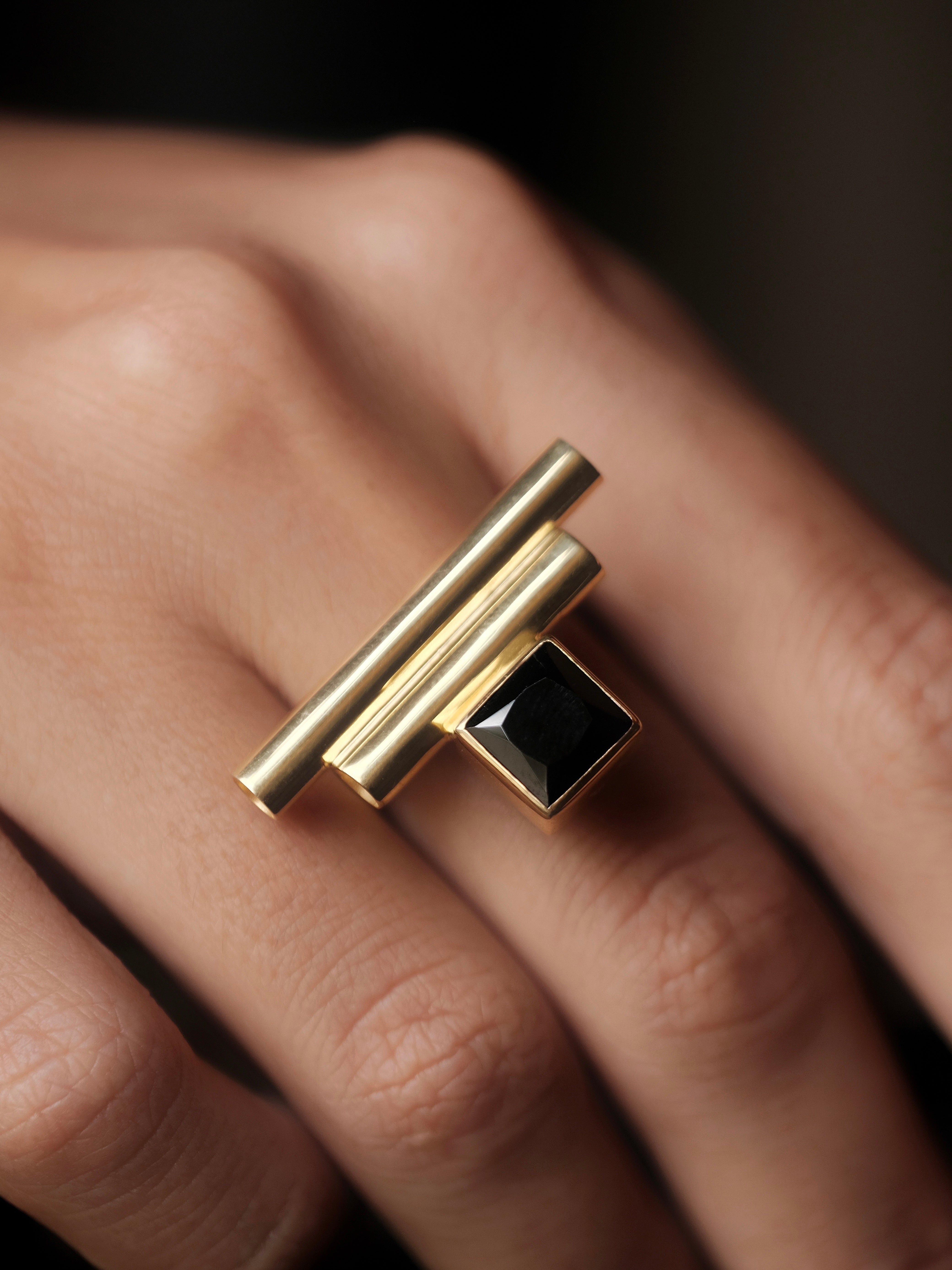 Spinal Rings Design MARU Black Spinel Gold Ring by Monad Design