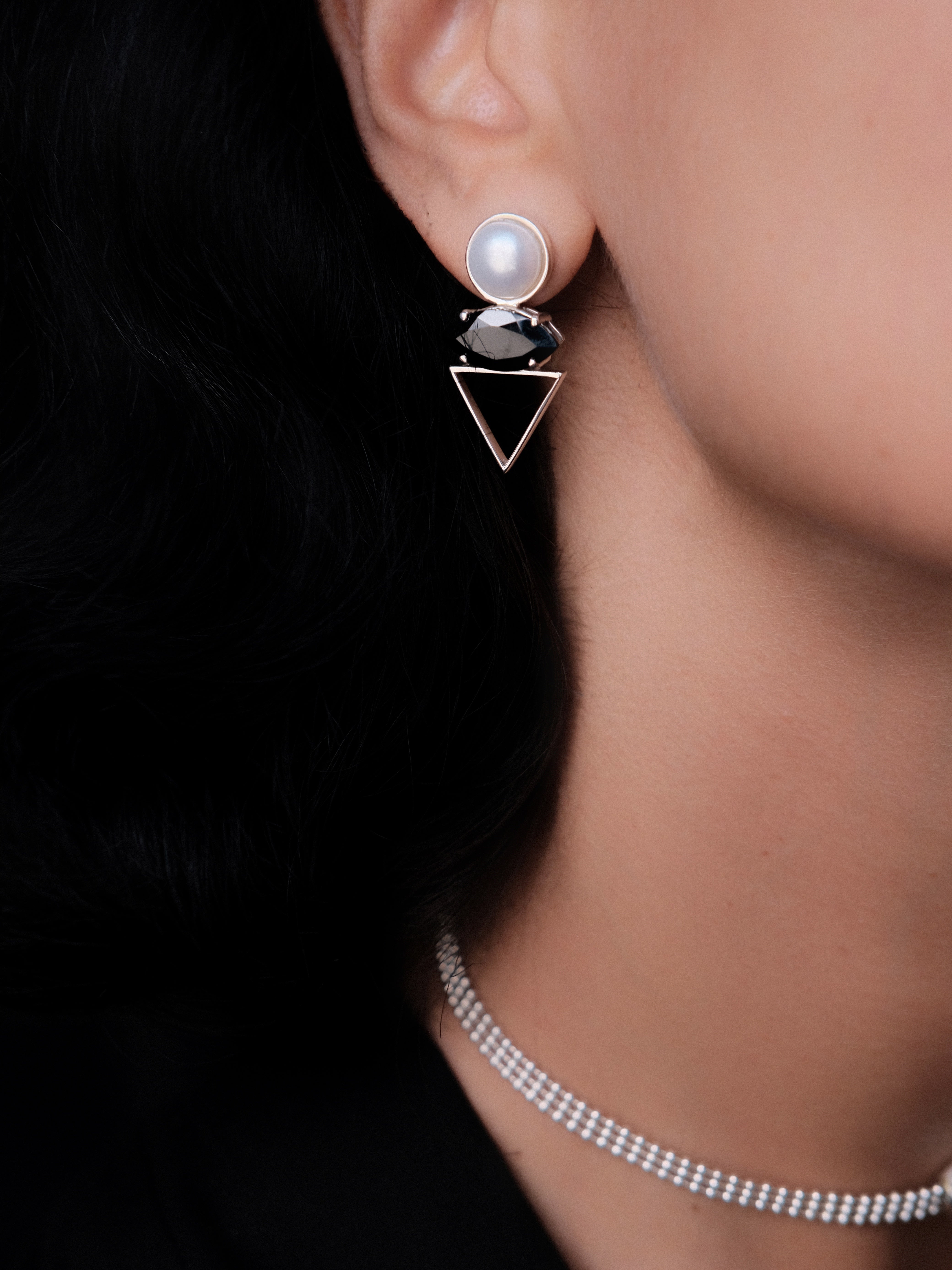 LORA Black Spinel Gold Earrings