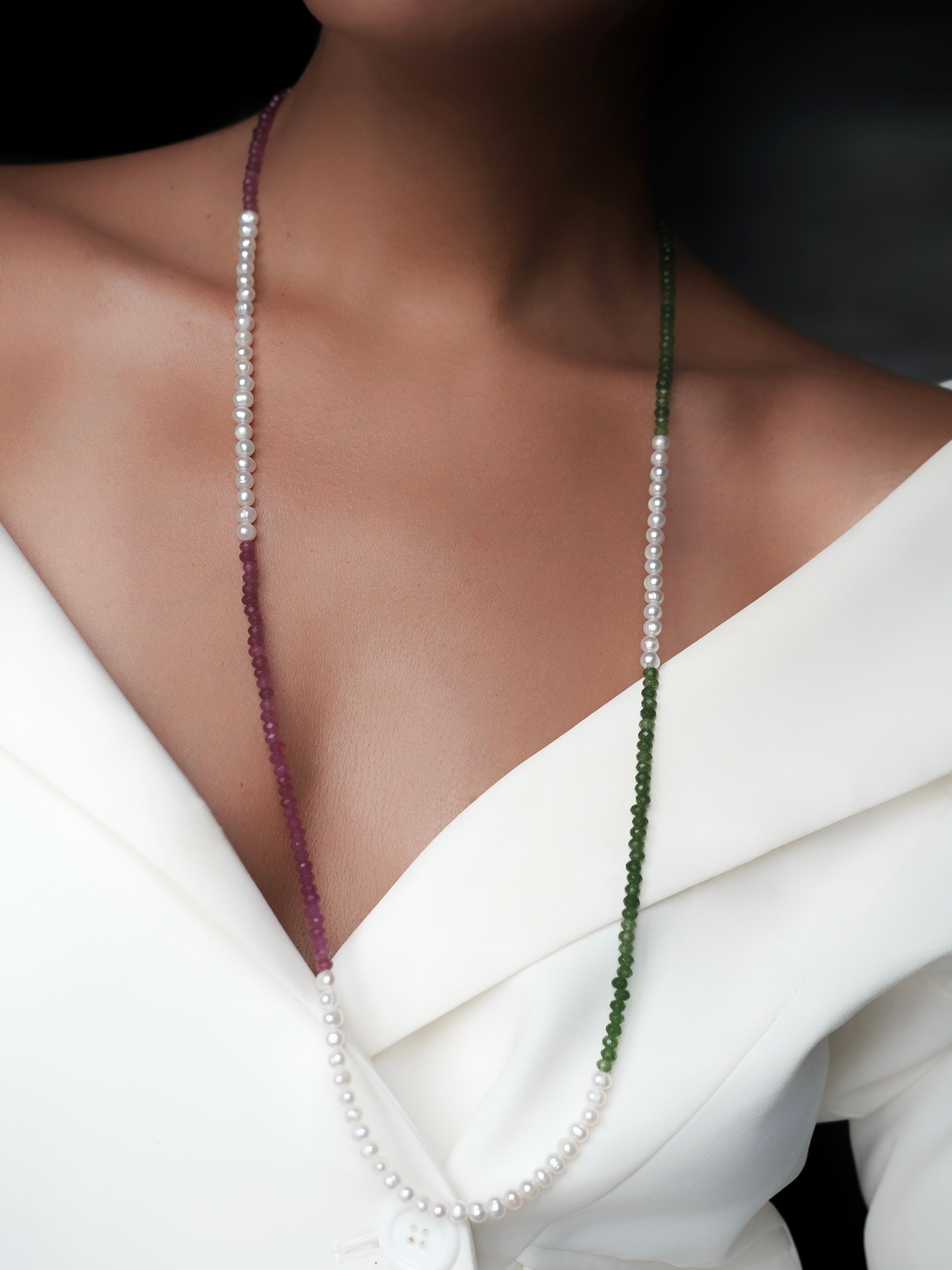 IDA Tourmaline and Pearl Silver Necklace