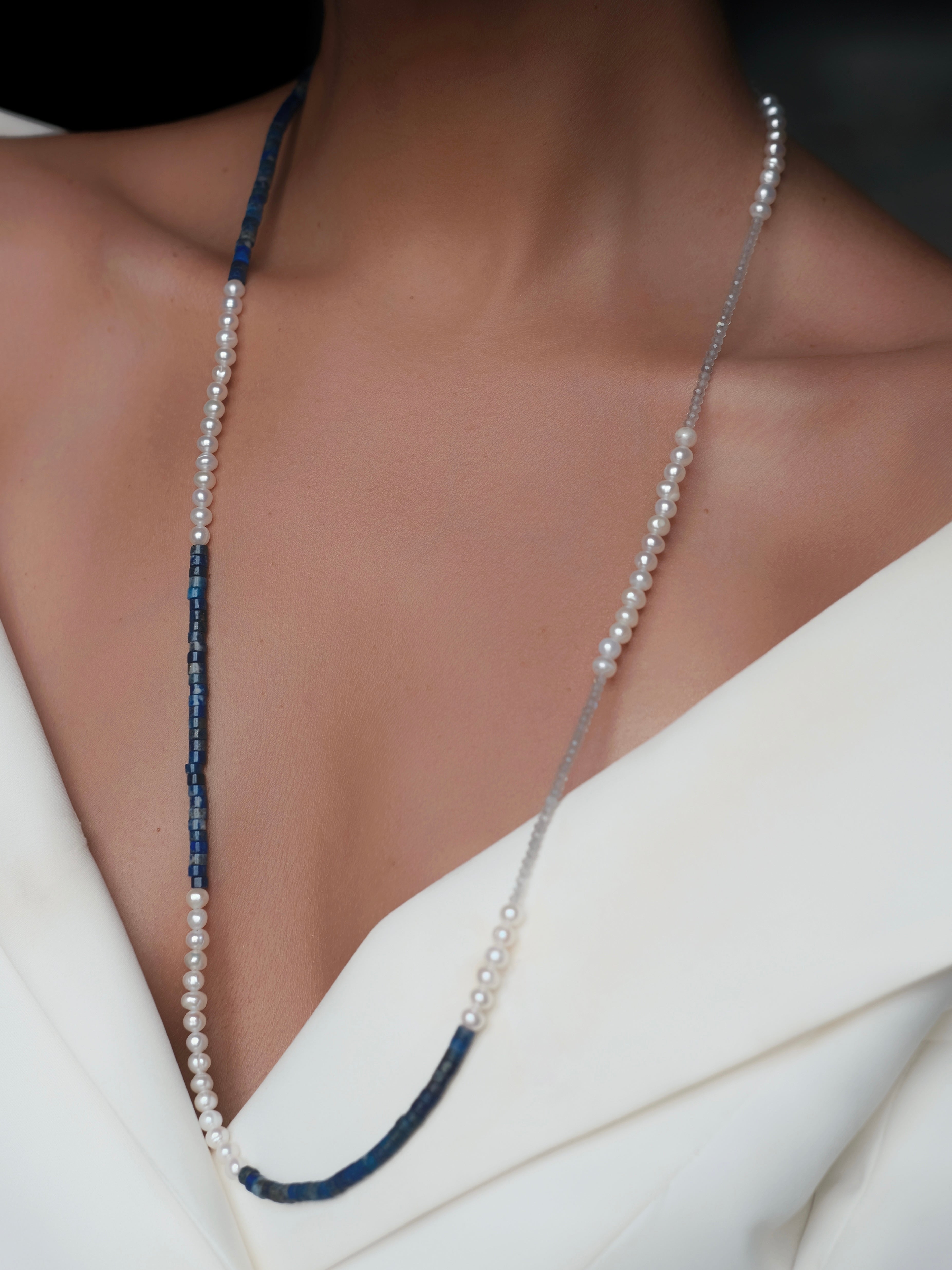 IDA Lapis Lazuli and  Pearl Silver Necklace