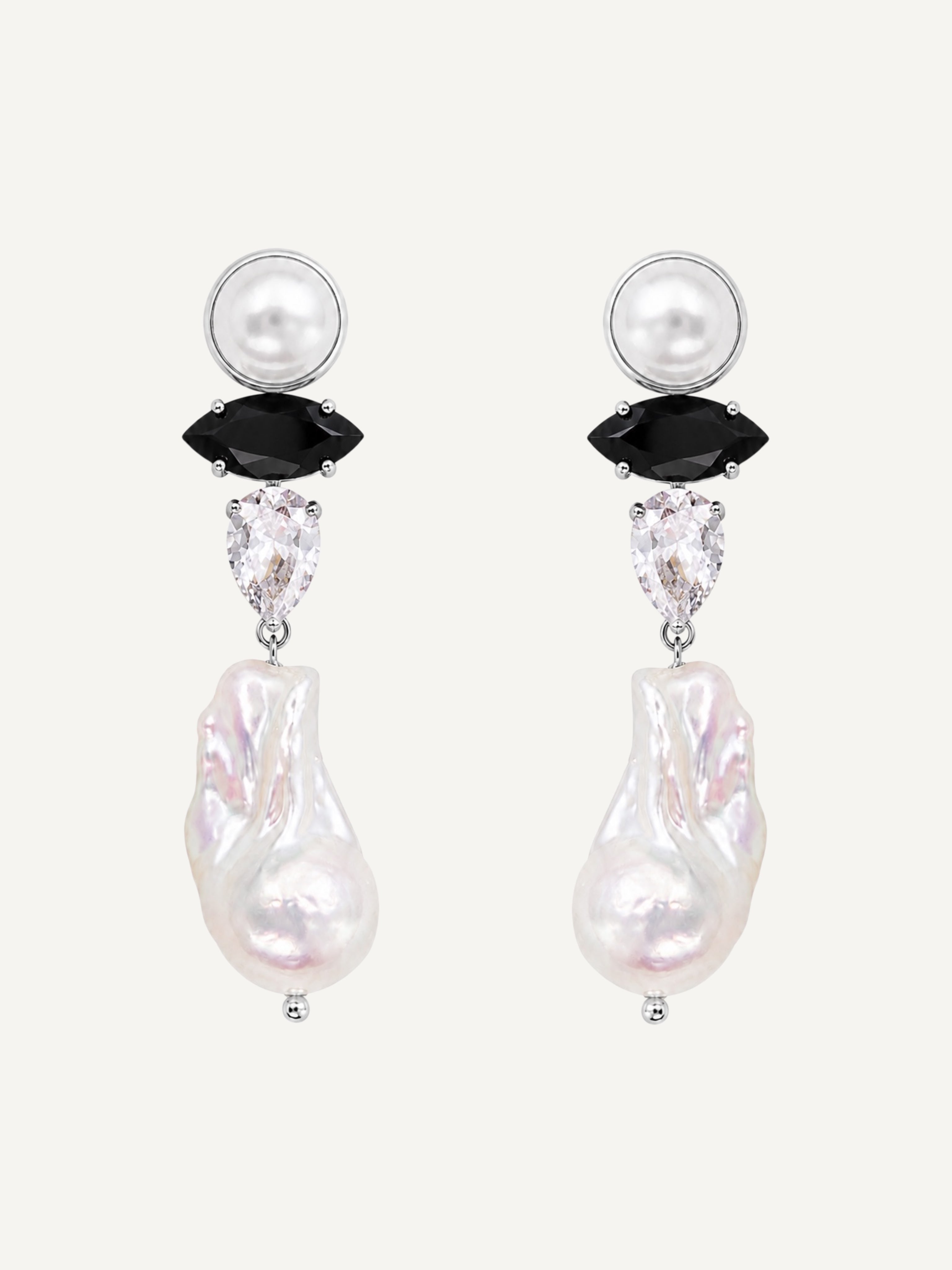 SCARLETT Black Spinel with Baroque Pearls Silver Earrings