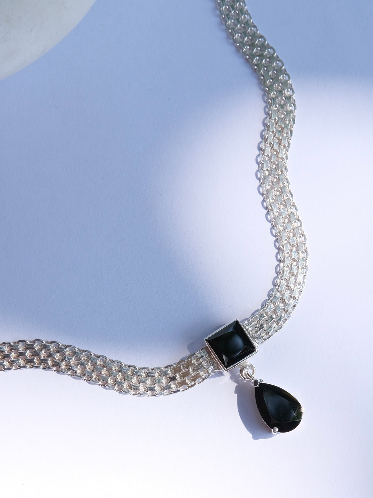 FIRENA Black Spinel Silver Necklace