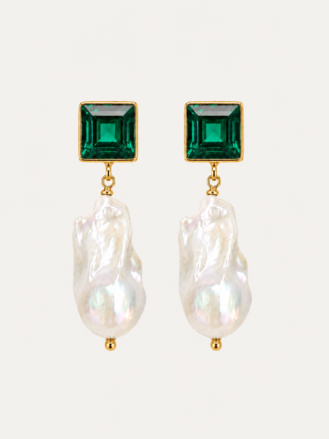 CHARLOTTE Green Quartz with Baroque Pearls Gold plated Earrings