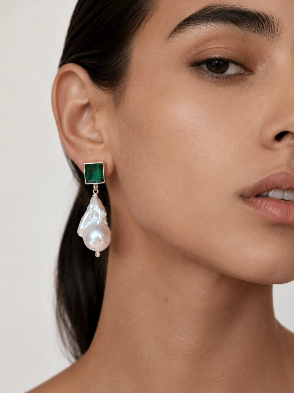 CHARLOTTE Green Quartz with Baroque Pearls Silver Earrings