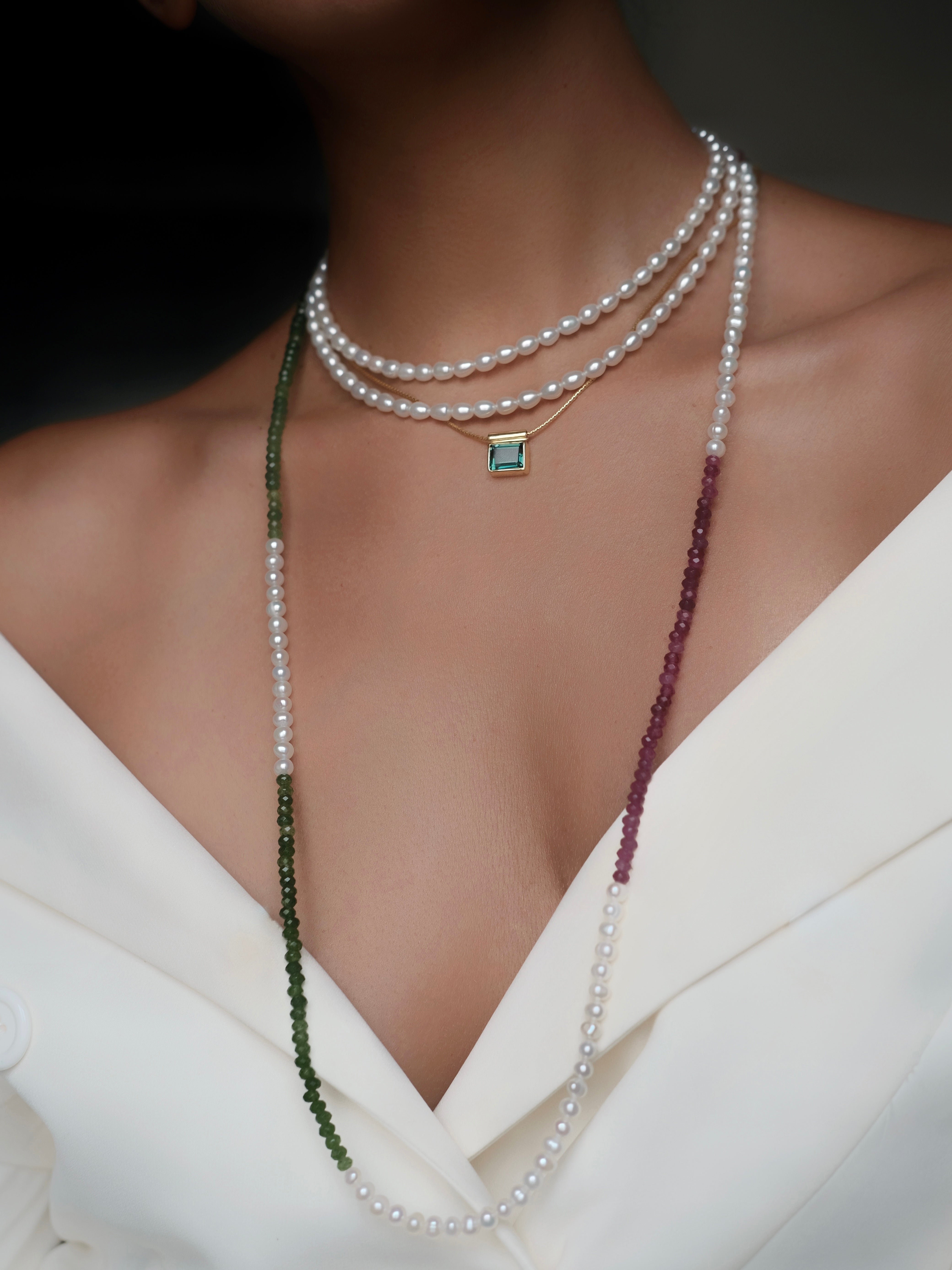 IDA Tourmaline and Pearl Silver Necklace