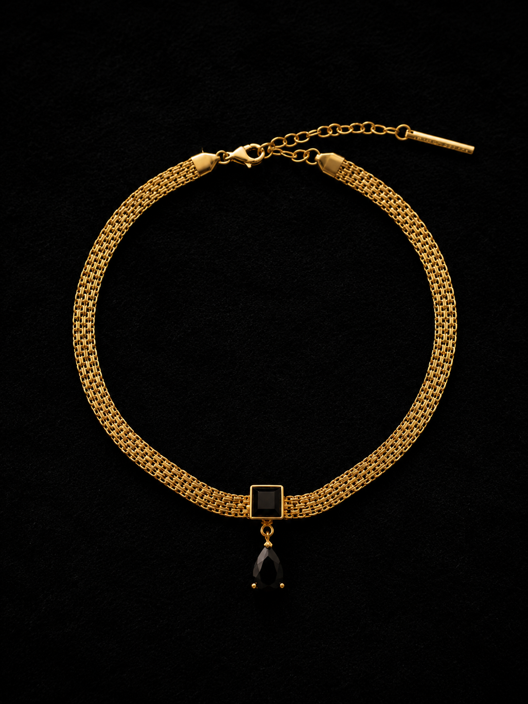 FIRENA Black Spinel in Gold Necklace