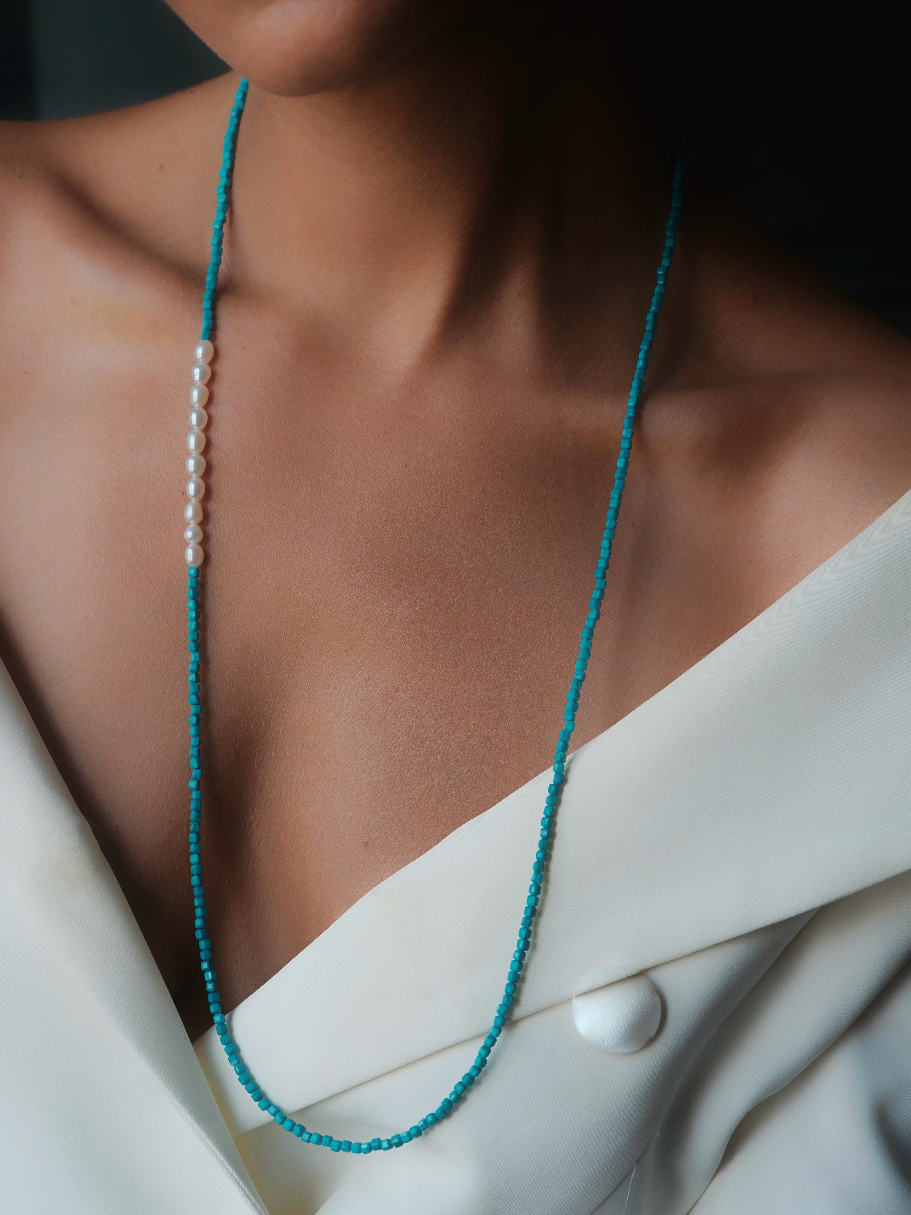IDA Turquose and  Pearl Silver Necklace