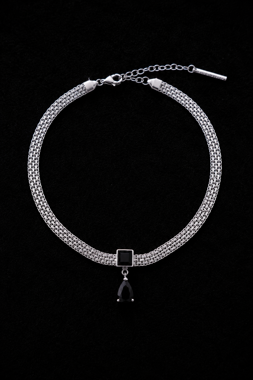 FIRENA Black Spinel Silver Necklace