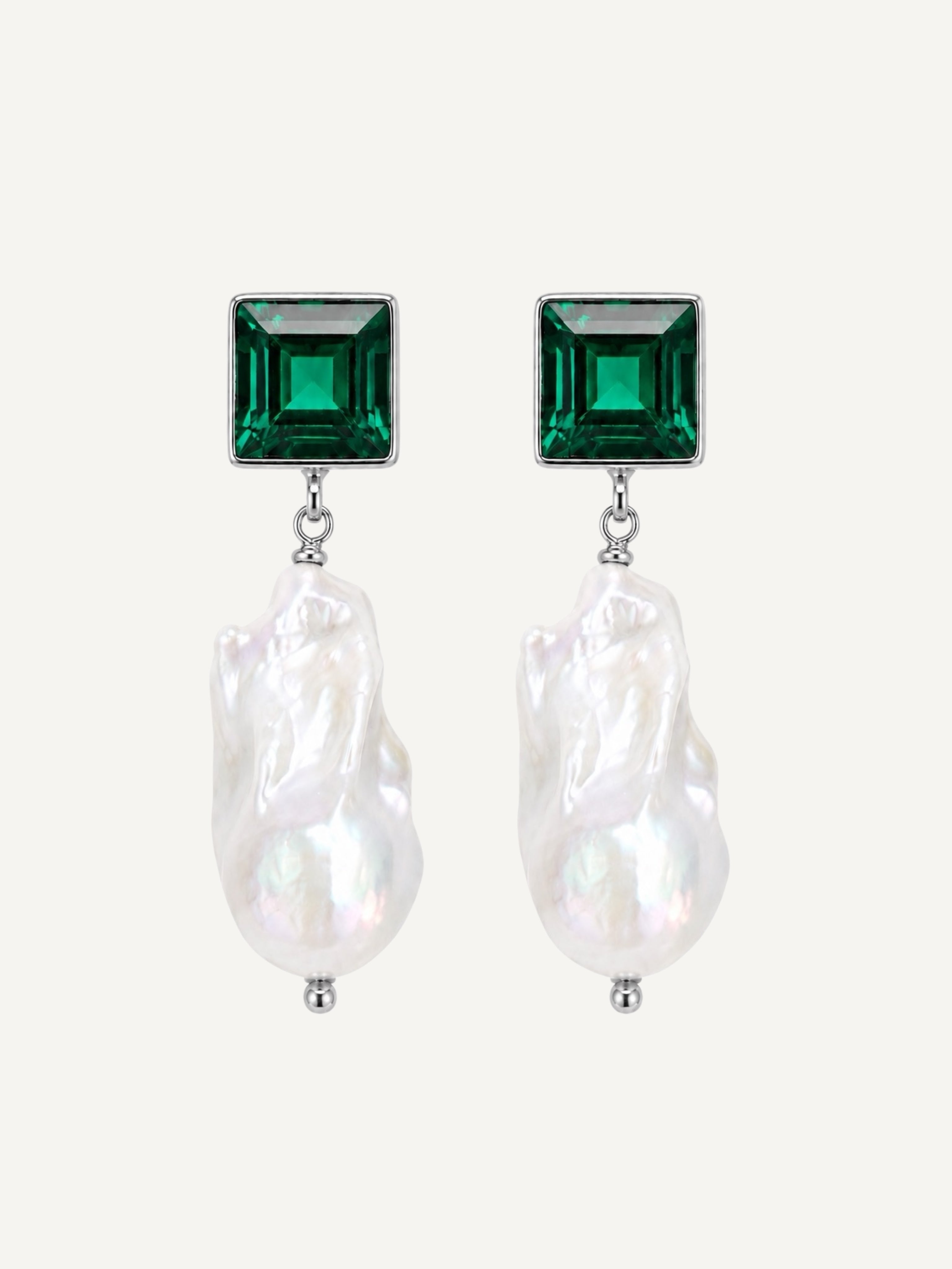 CHARLOTTE Green Quartz with Baroque Pearls Silver Earrings