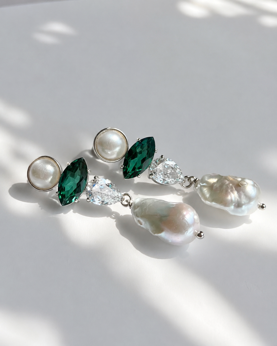 SCARLETT Green Quartz with Baroque Pearls Silver Earrings