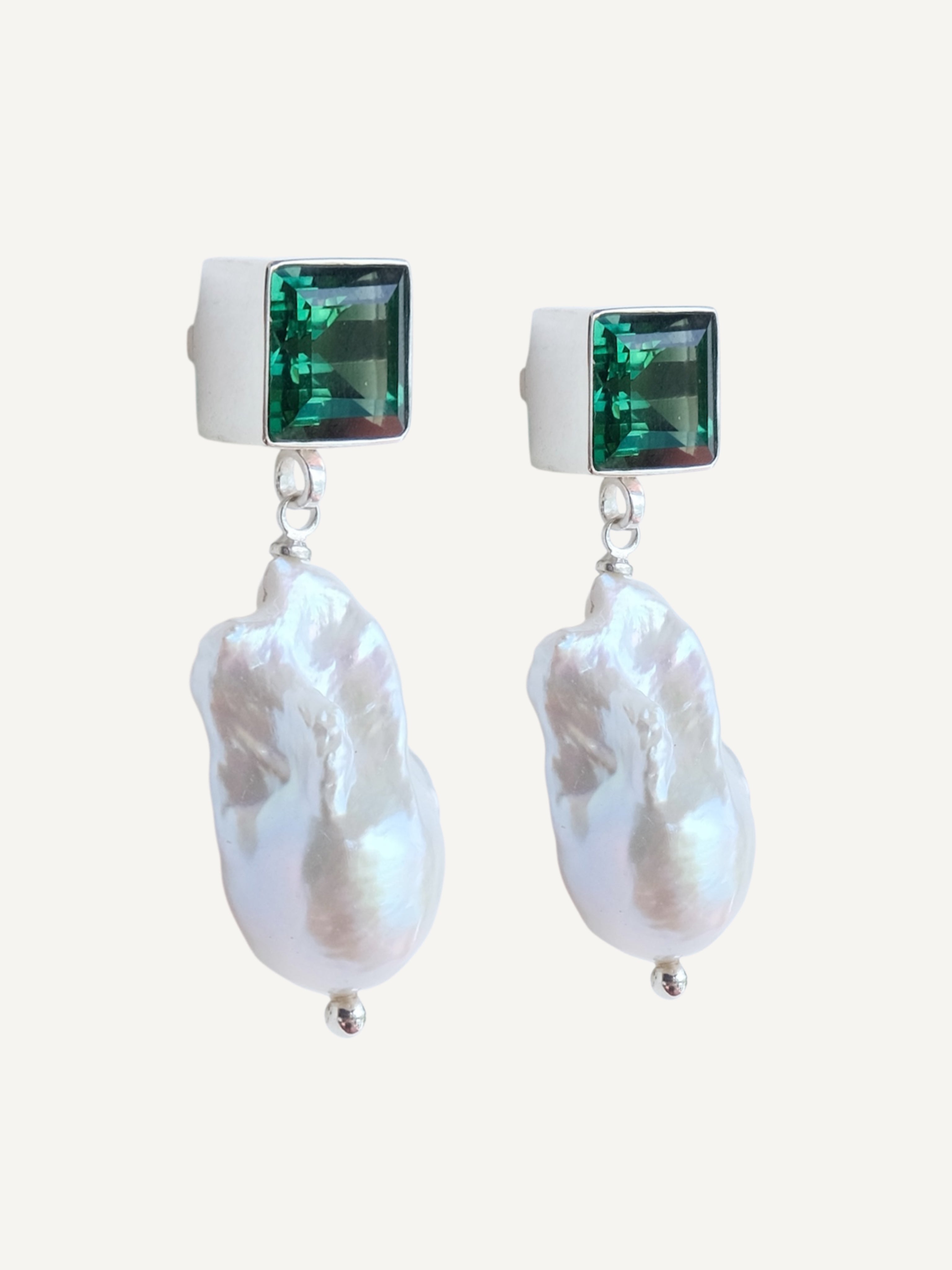 CHARLOTTE Green Quartz with Baroque Pearls Silver Earrings
