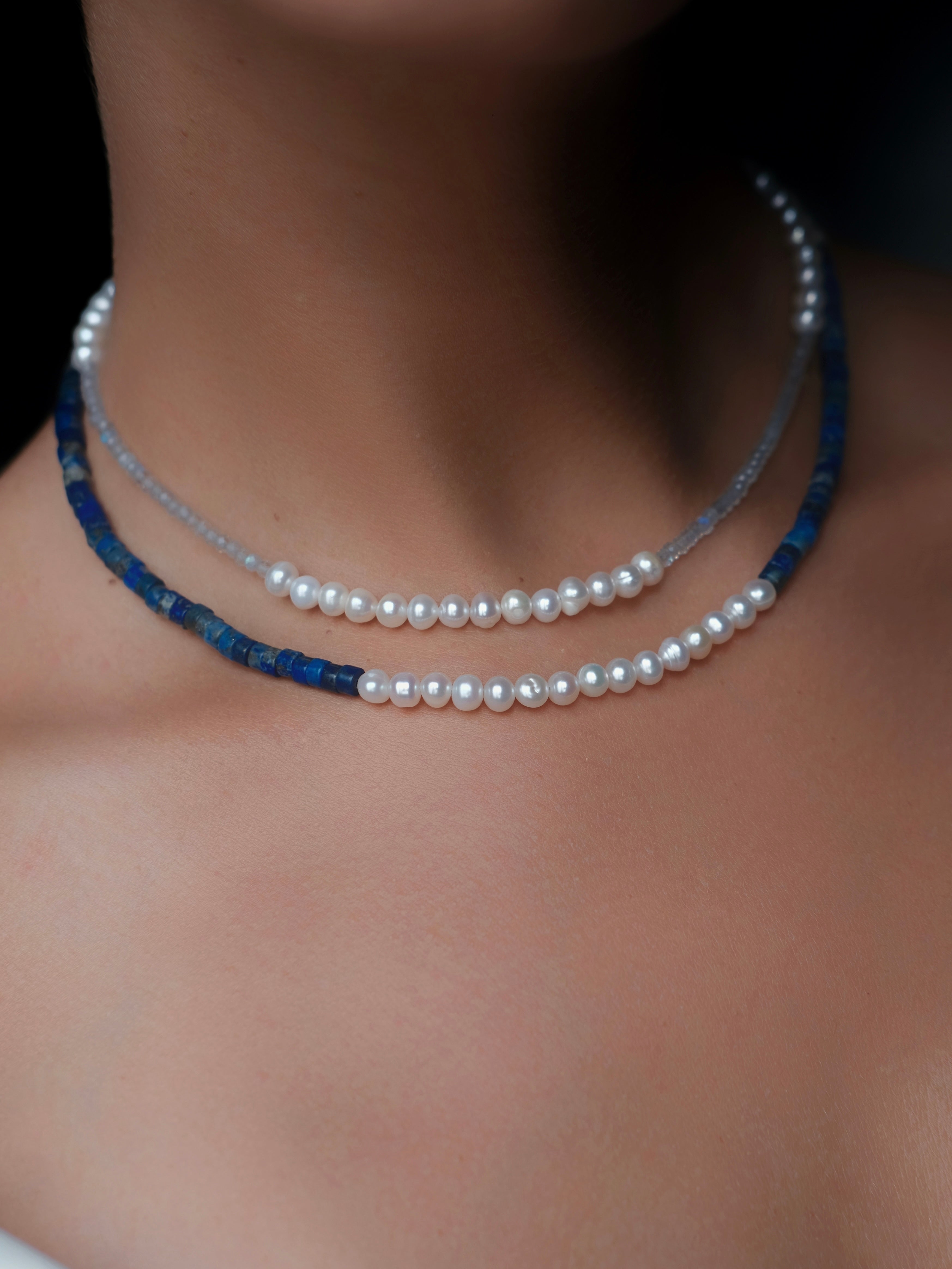 IDA Lapis Lazuli and  Pearl Silver Necklace