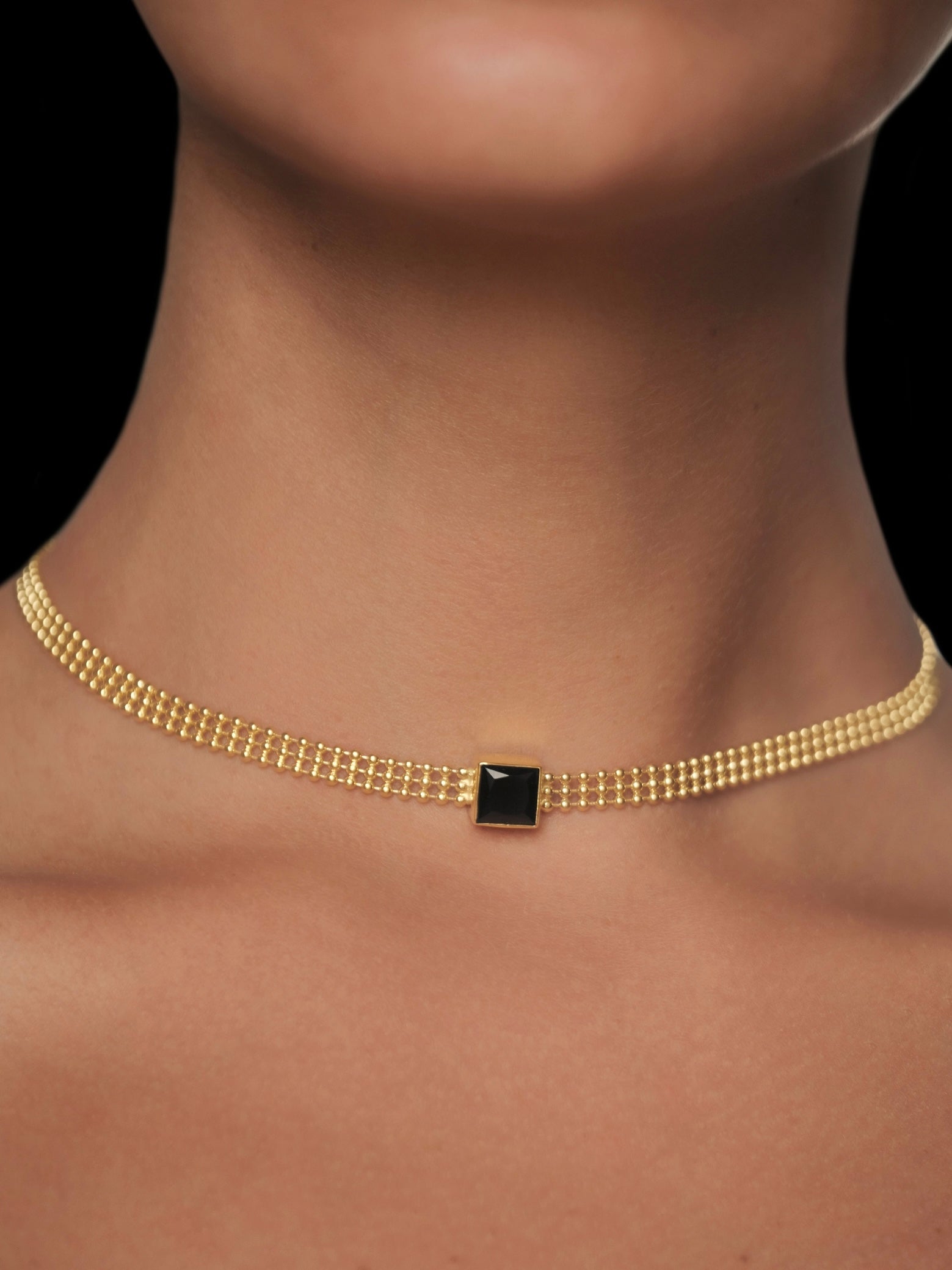 AVA Black Spinel Gold Necklace/Choker