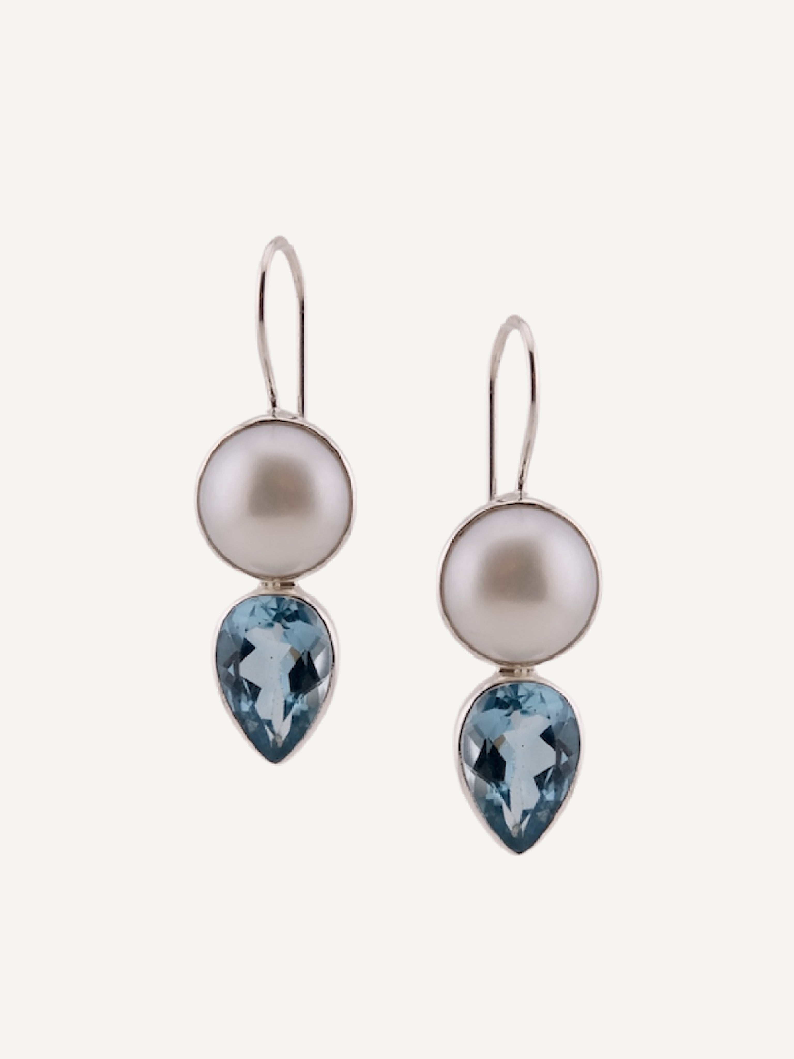 JOAN Pearls and Blue Topaz Silver Earrings