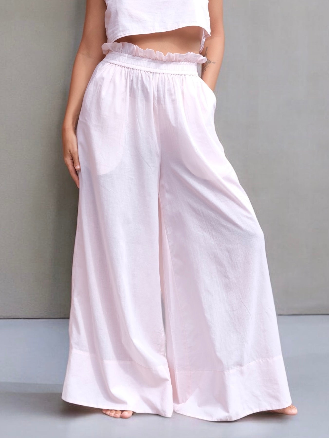 Pants Palazzo Sheer Cotton Pink