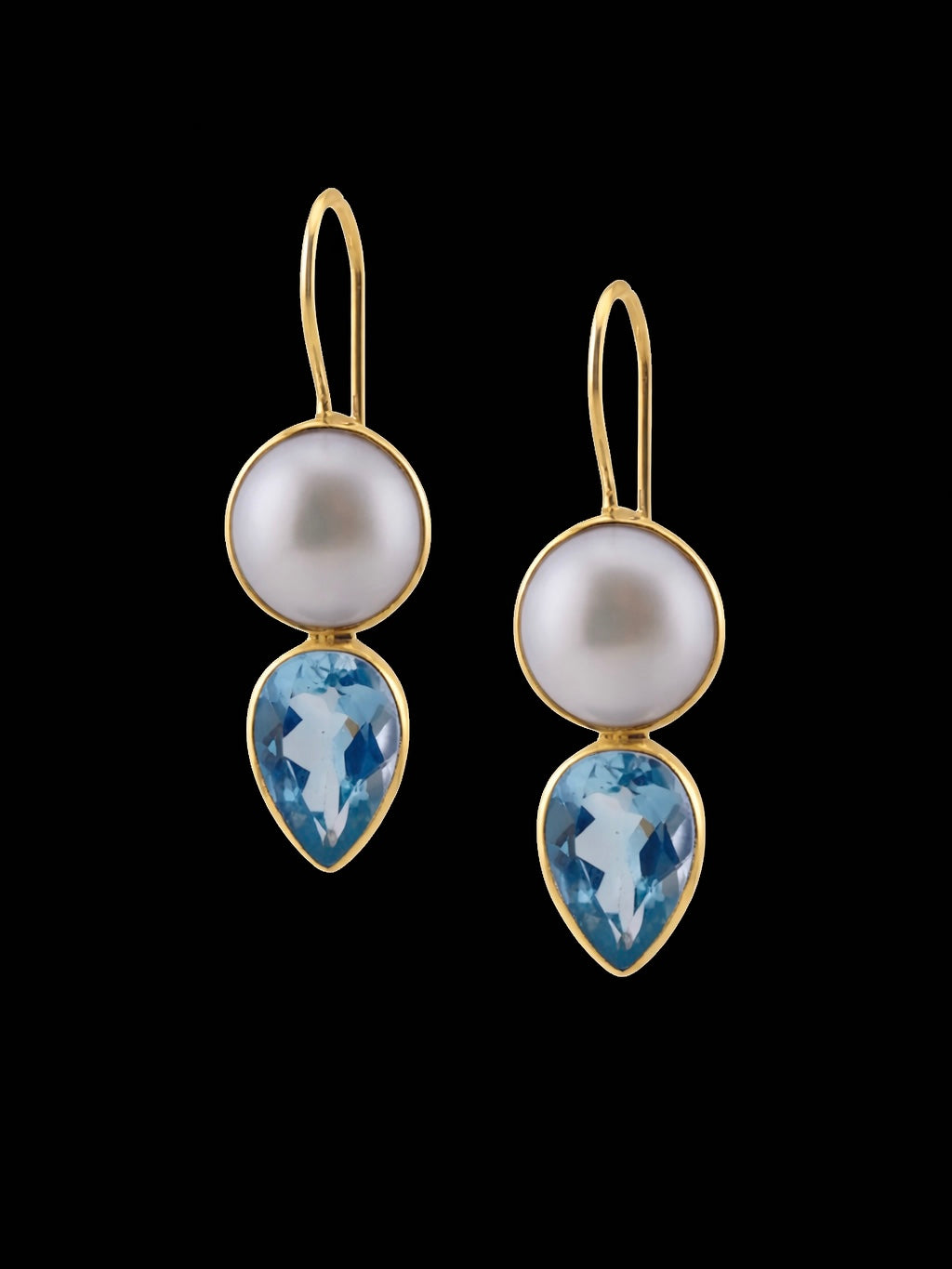 JOAN Pearls and Blue Topaz Gold Earrings