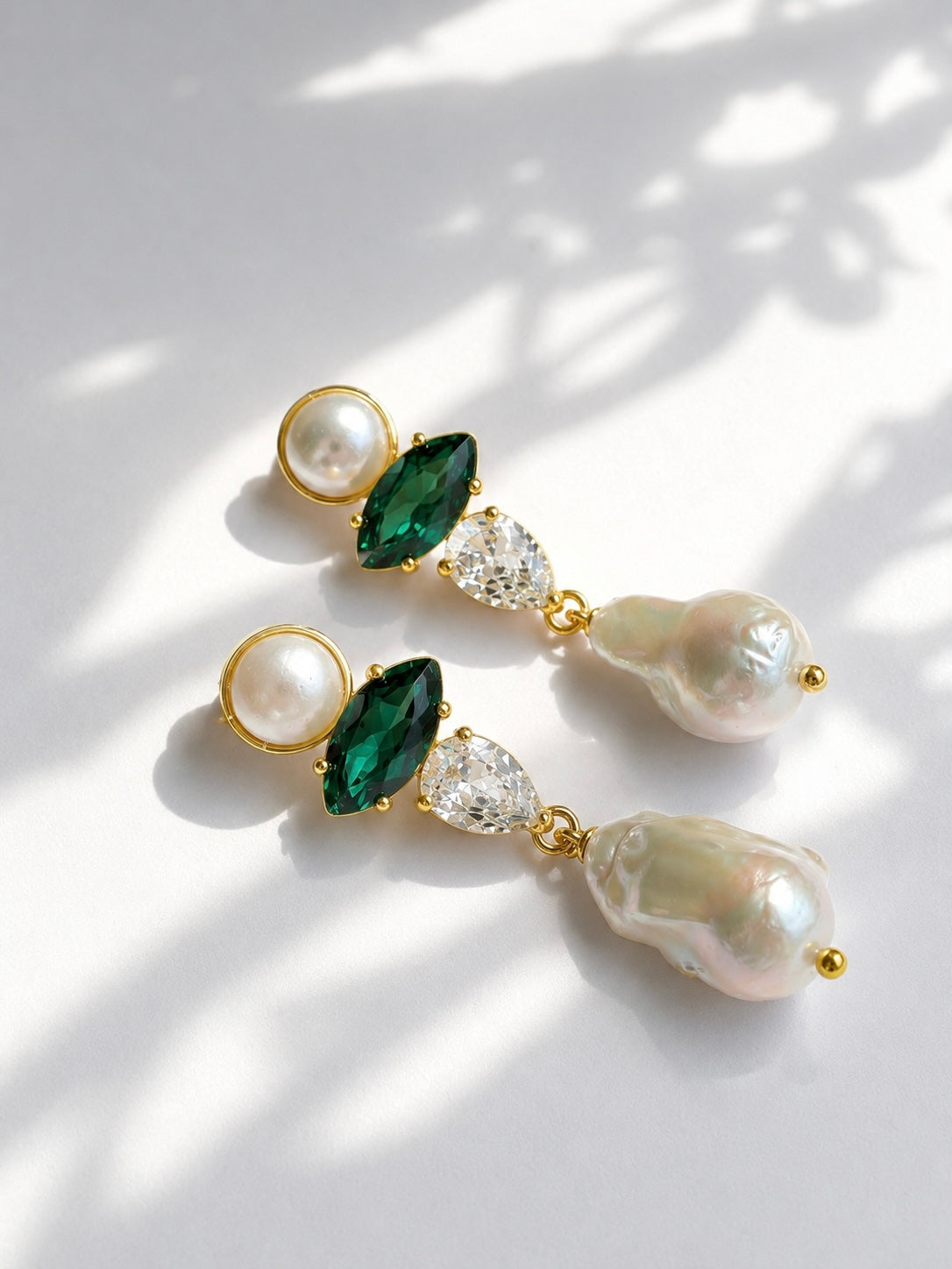 SCARLETT Green Quartz with Baroque Pearls Gold Earrings