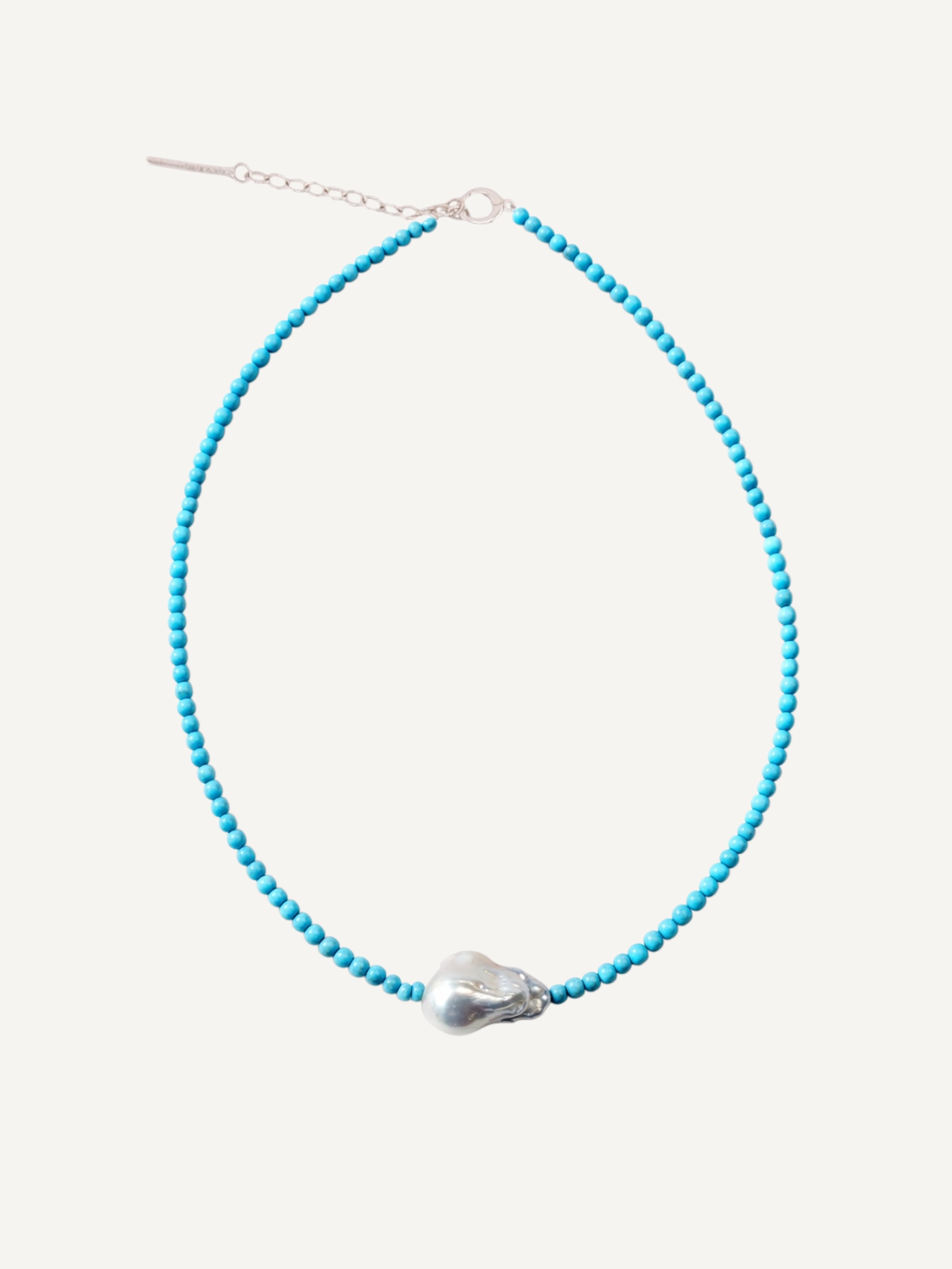 NAOMI Turquose and Baroque Pearl Silver Necklace
