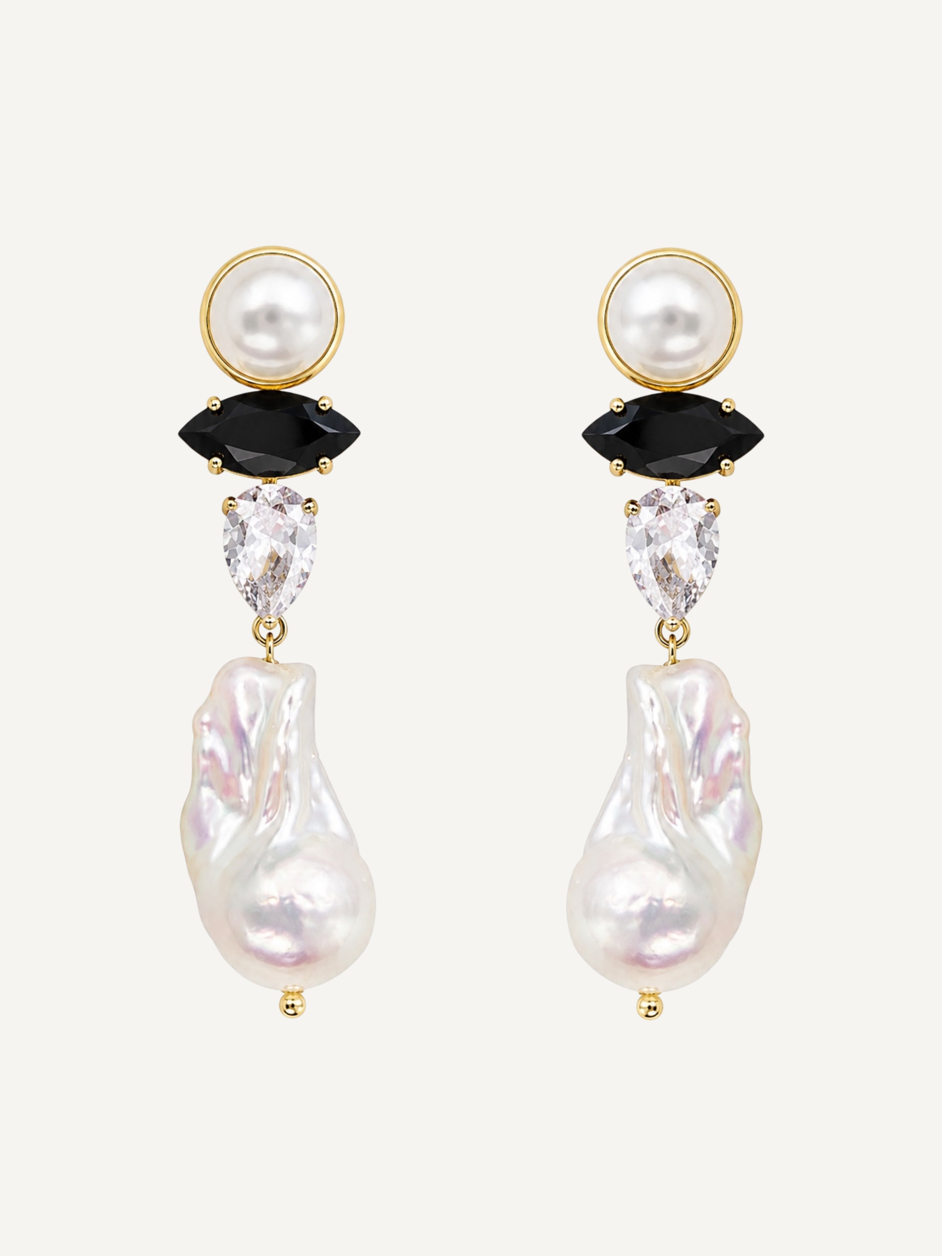 SCARLETT Black Spinel with Baroque Pearls Gold Earrings